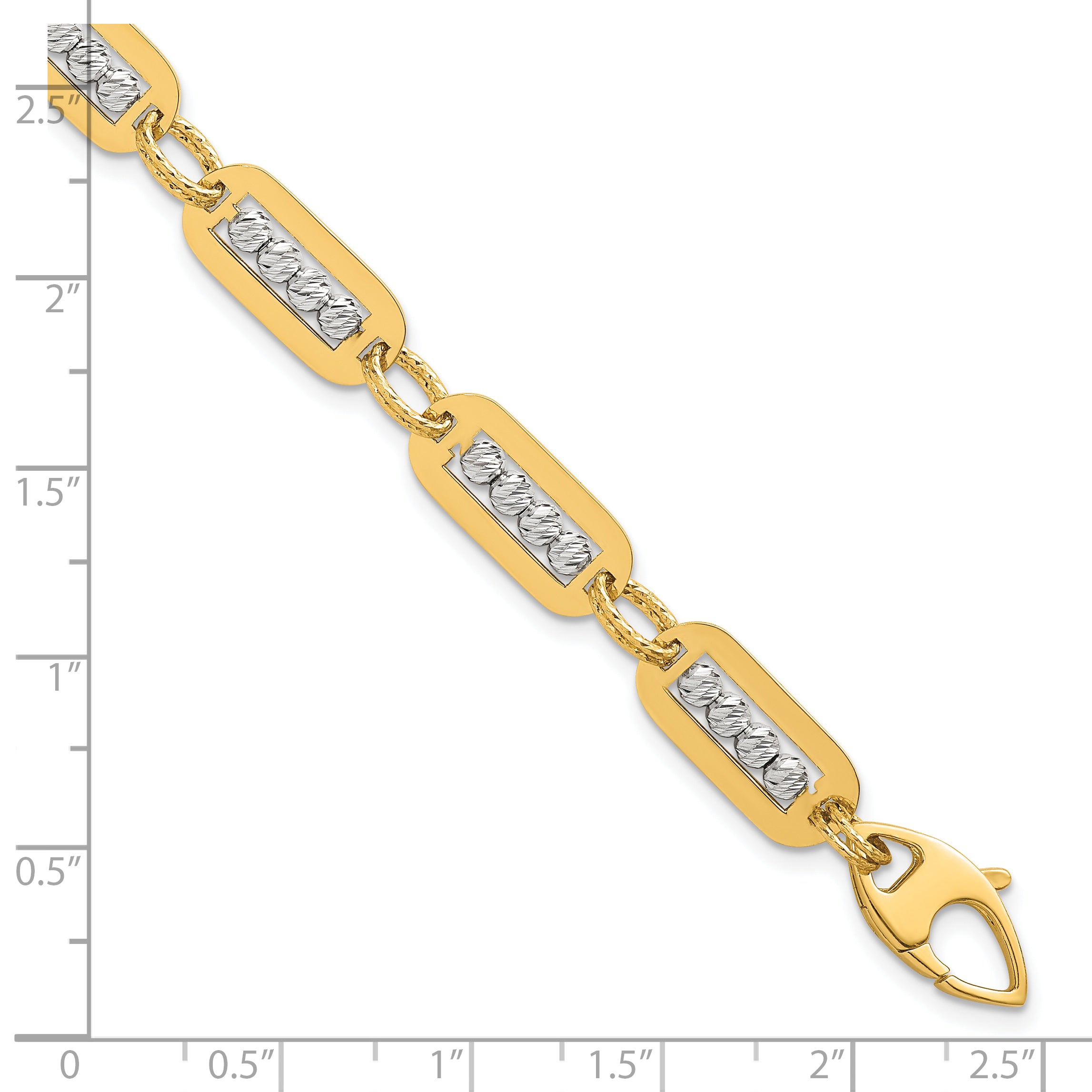 14K Two-Tone Polished Diamond-cut Bead 7.25 inch Bracelet Plus 0.5 inch Extender