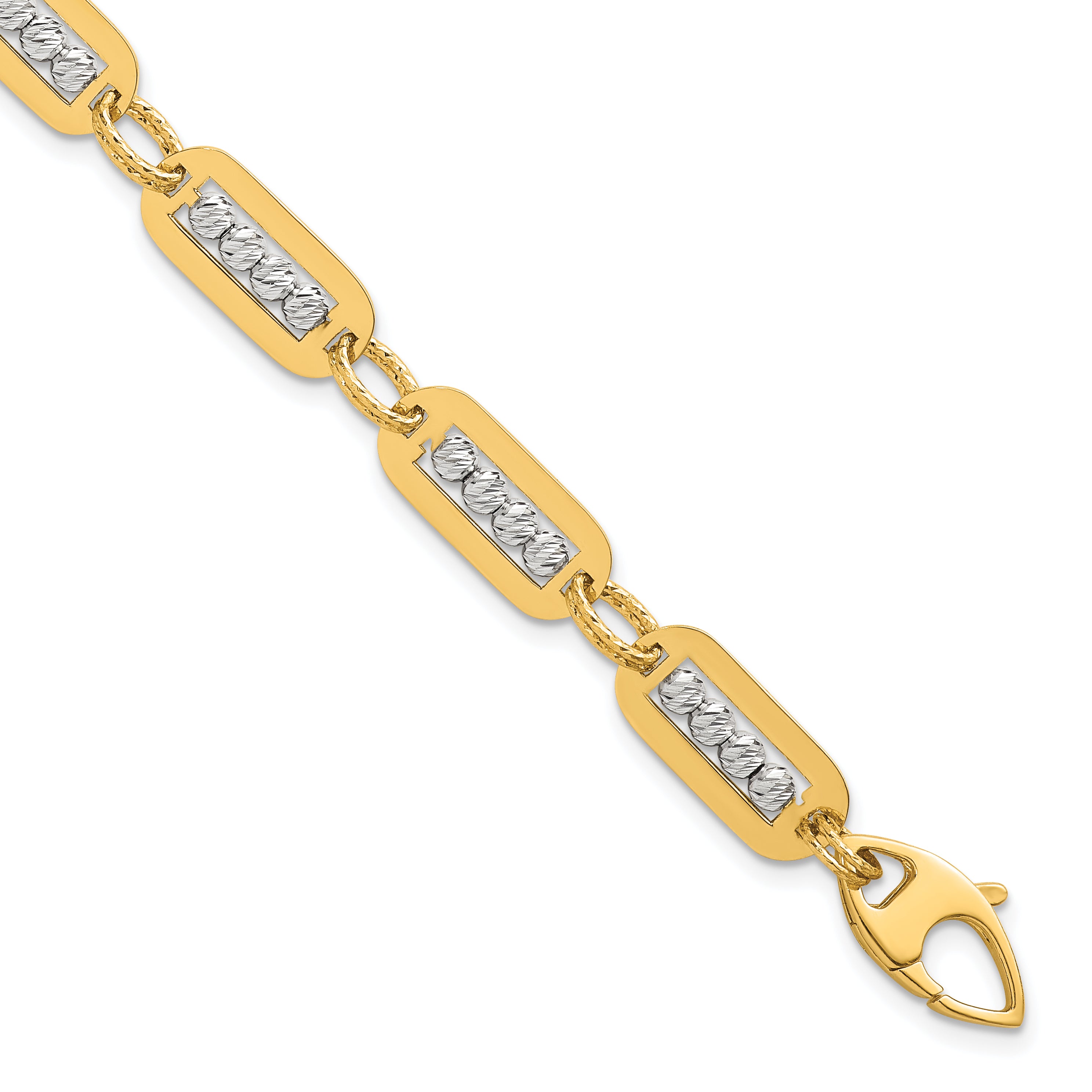 14K Two-Tone Polished Diamond-cut Bead 7.25 inch Bracelet Plus 0.5 inch Extender Main image