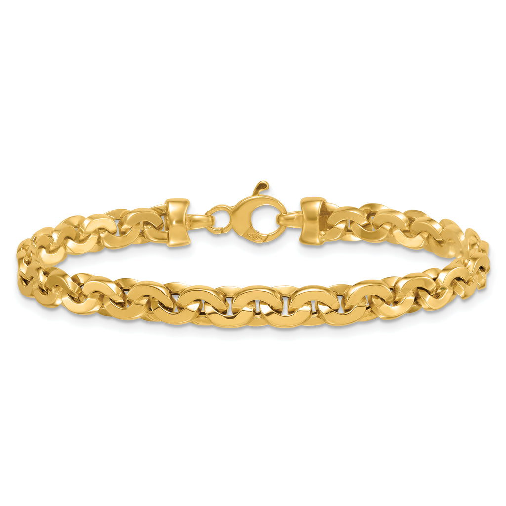 14K Polished 5.75mm Fancy Cable Link 7.5 Inch Bracelet