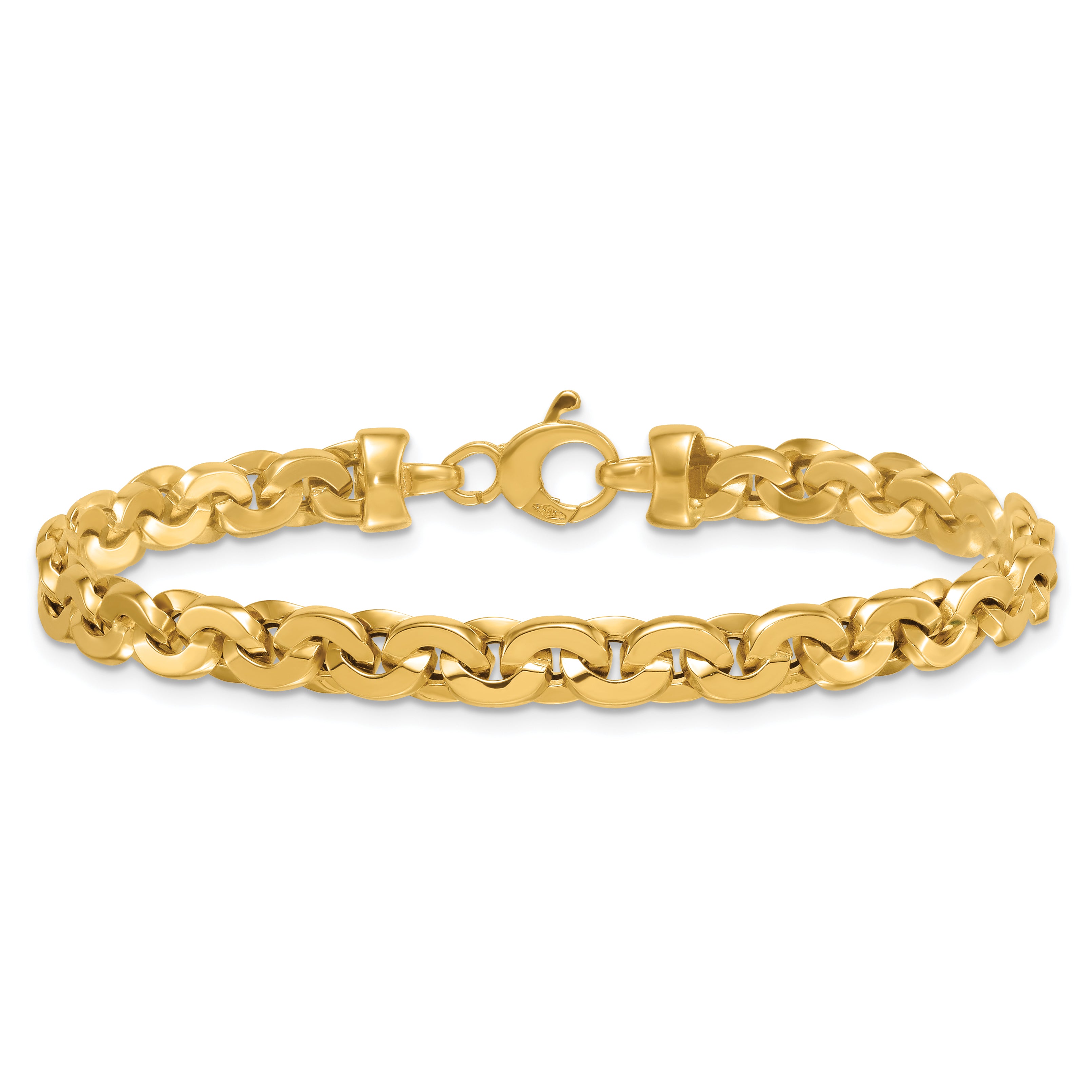 14K Polished 5.75mm Fancy Cable Link 7.5 Inch Bracelet