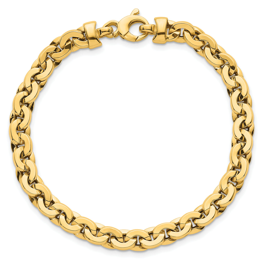 14K Polished 5.75mm Fancy Cable Link 7.5 Inch Bracelet