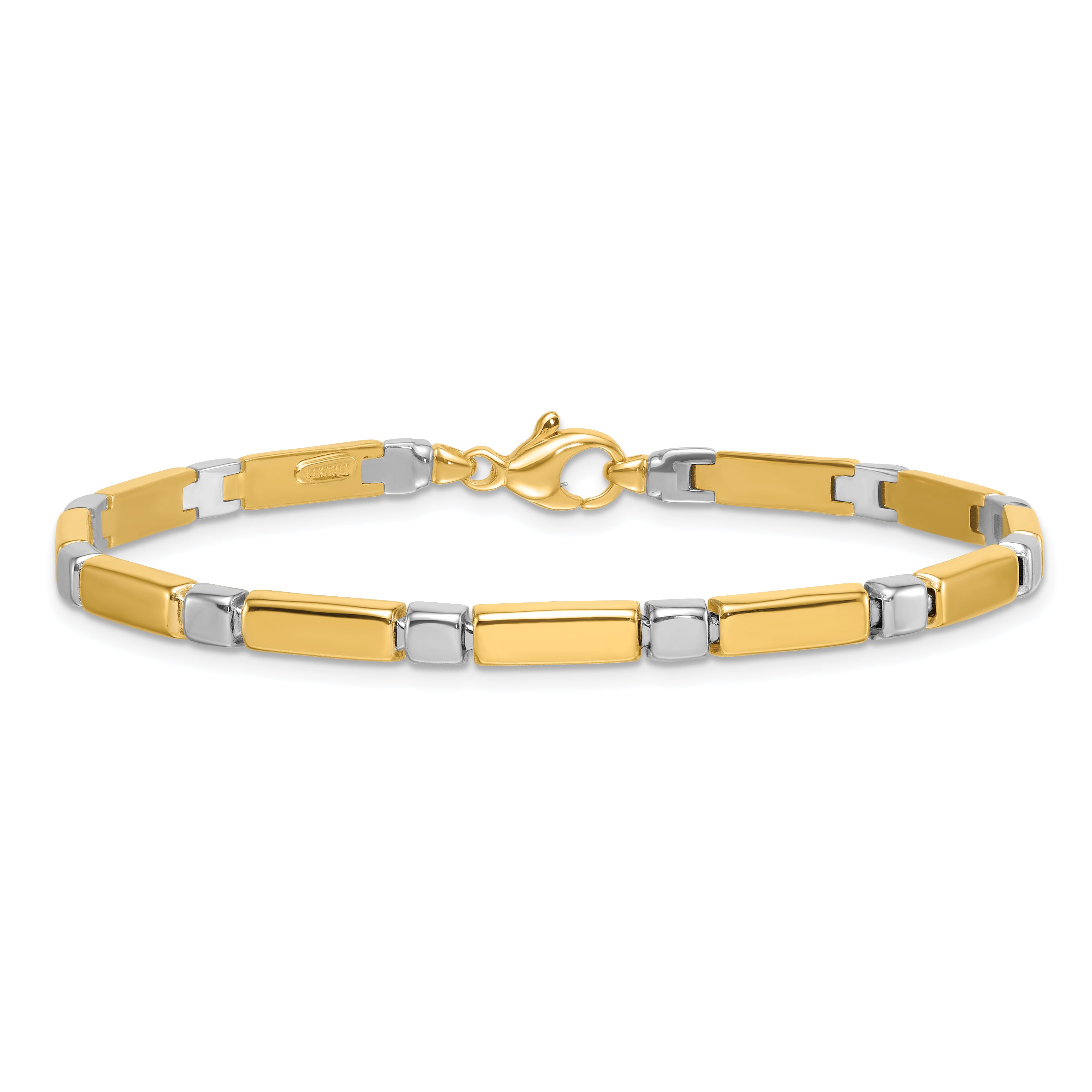 14k Two Tone Polished 4mm Fancy Bar Link 7.5 inch Bracelet