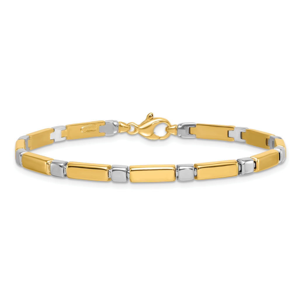 14k Two Tone Polished 4mm Fancy Bar Link 7.5 inch Bracelet