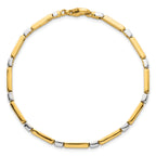 14k Two Tone Polished 4mm Fancy Bar Link 7.5 inch Bracelet