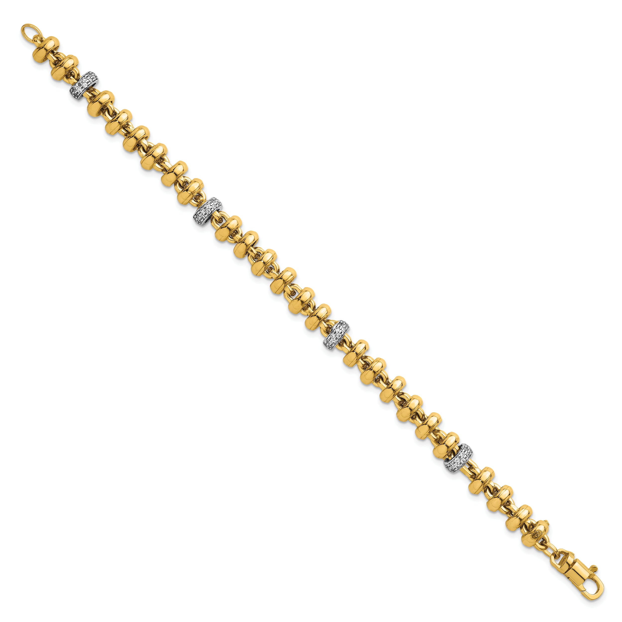 14k Two-tone Polished Fancy Link CZ 7.5 inch Bracelet