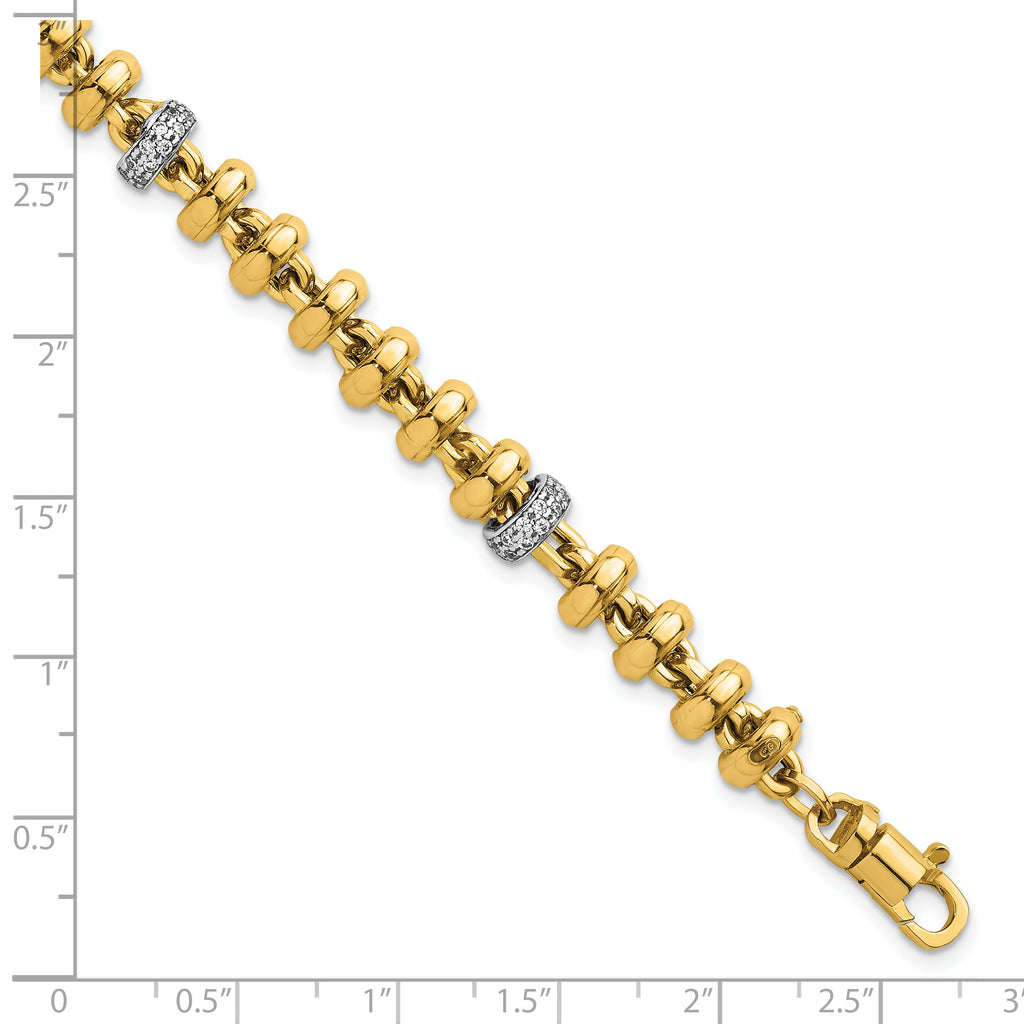 14k Two-tone Polished Fancy Link CZ 7.5 inch Bracelet