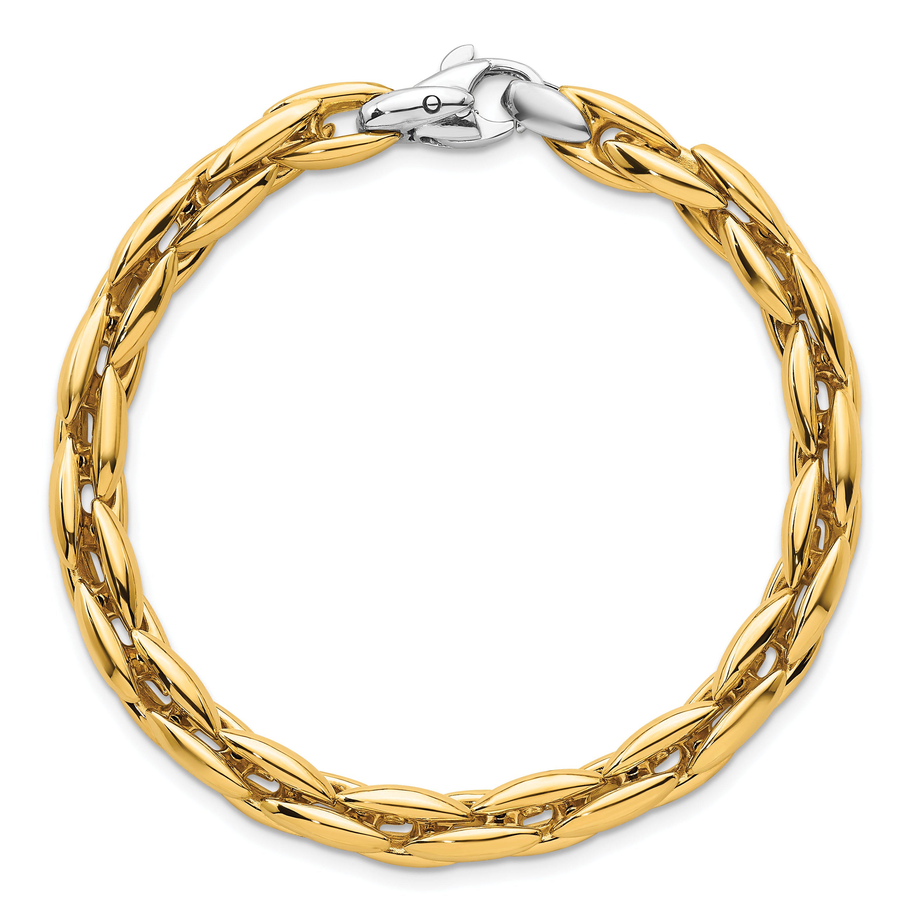 14k Two-tone Polished 6.75mm Fancy Cable Link 7.25 inch Bracelet