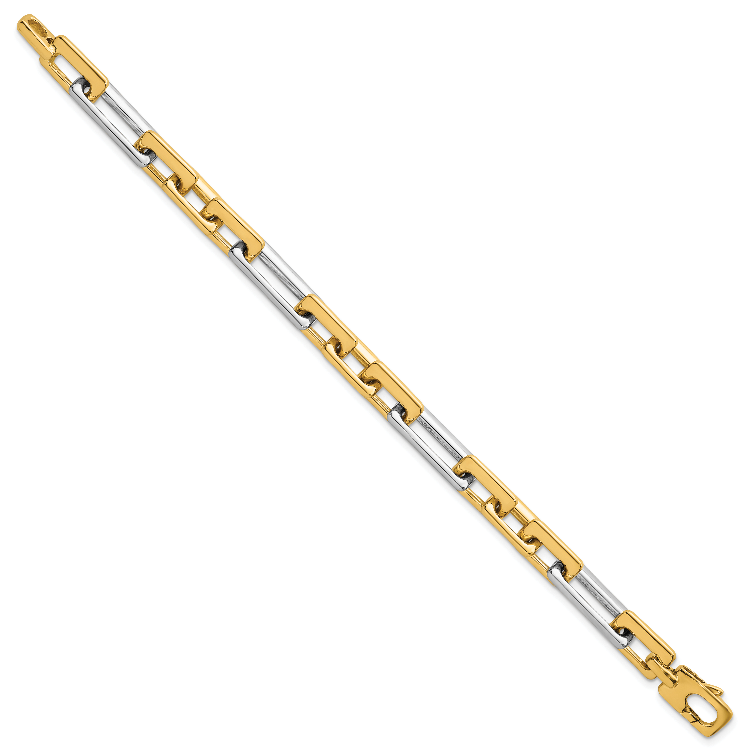14k Two Tone Polished 8mm Fancy Square And Rectangle Figaro 7.25 inch Bracelet