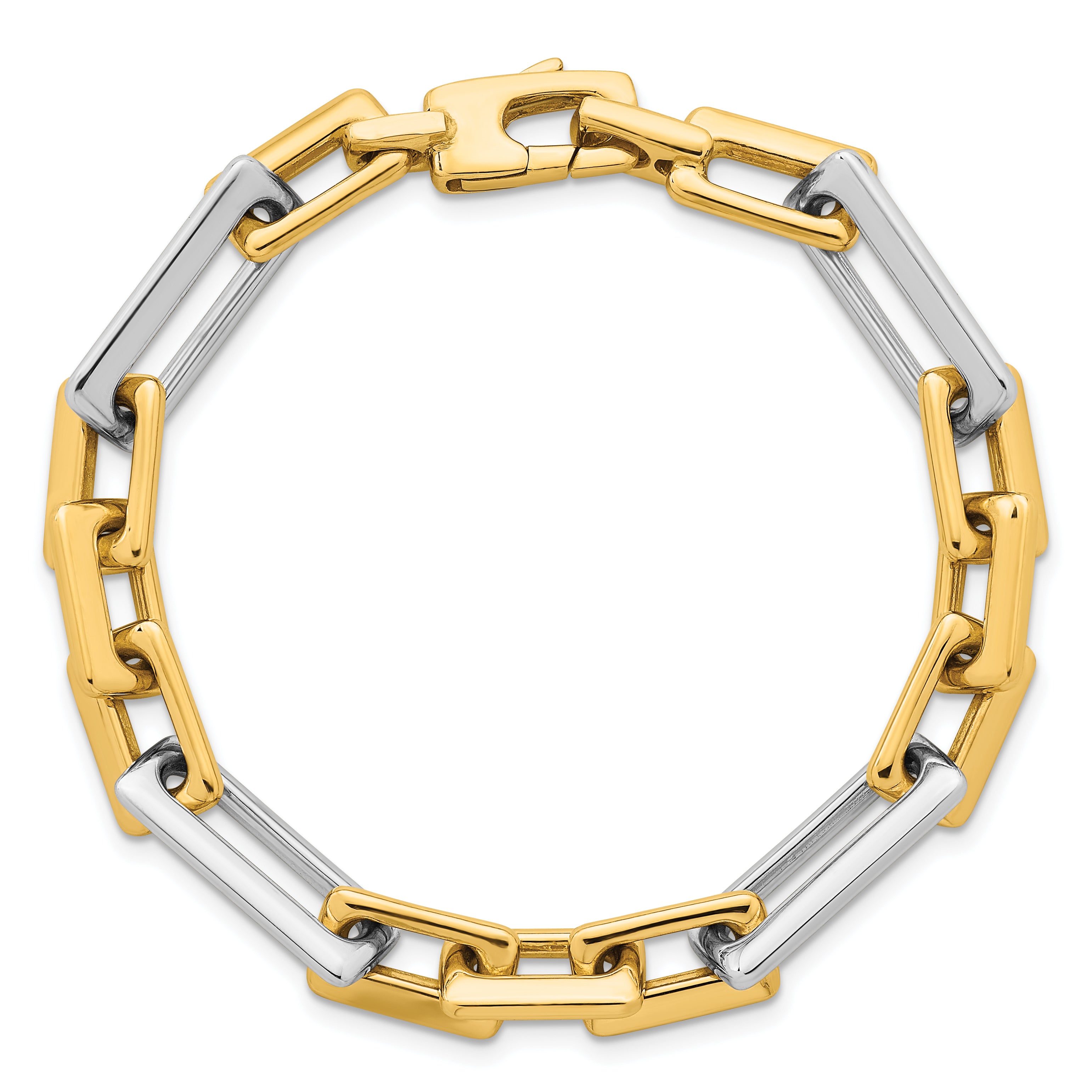 14k Two Tone Polished 8mm Fancy Square And Rectangle Figaro 7.25 inch Bracelet