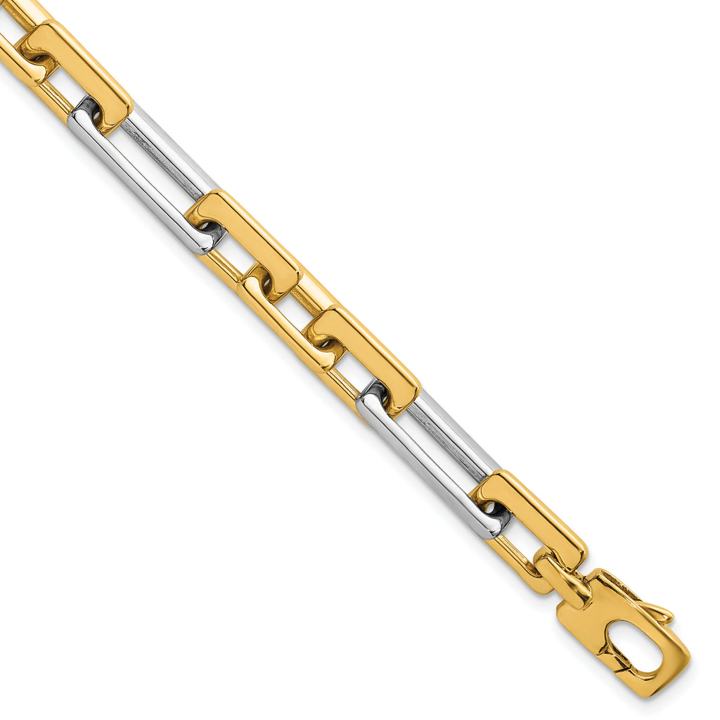 14k Two Tone Polished 8mm Fancy Square And Rectangle Figaro 7.25 inch Bracelet