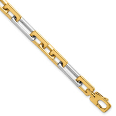 14k Two Tone Polished 8mm Fancy Square And Rectangle Figaro 7.25 inch Bracelet
