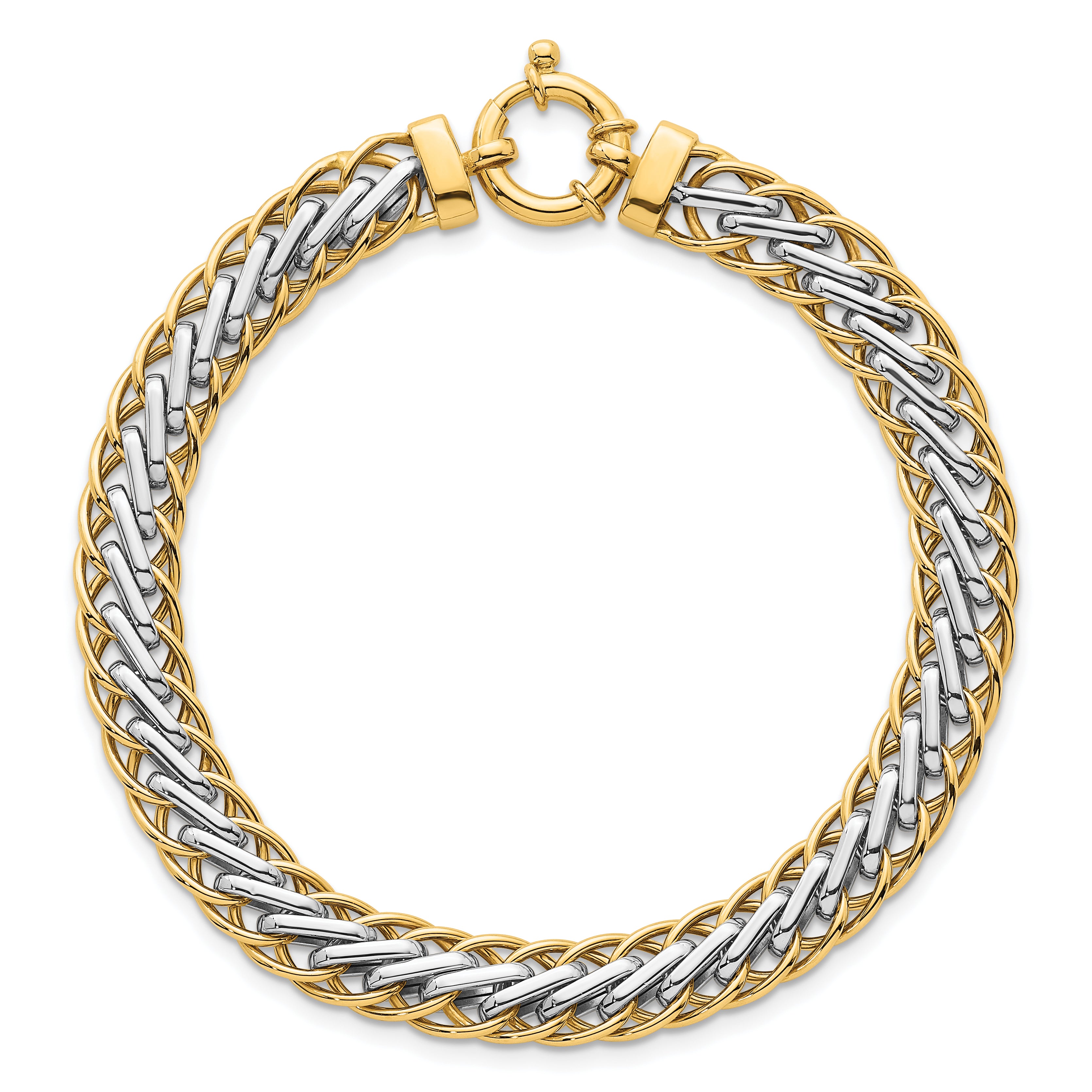 14k Two-tone Polished 7.5mm Lightweight Fancy Woven Link 7.5 inch Bracelet