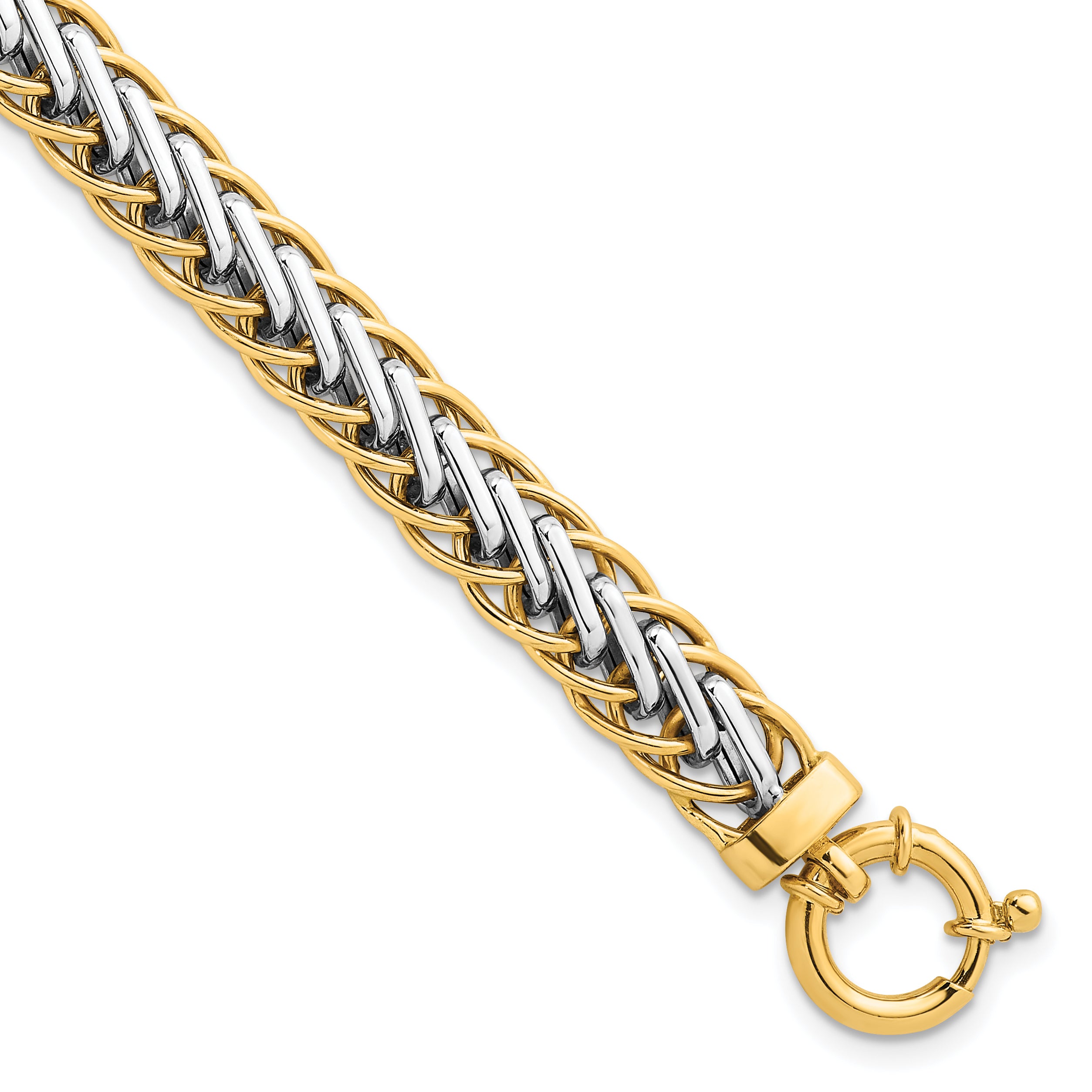 14k Two-tone Polished 7.5mm Lightweight Fancy Woven Link 7.5 inch Bracelet
