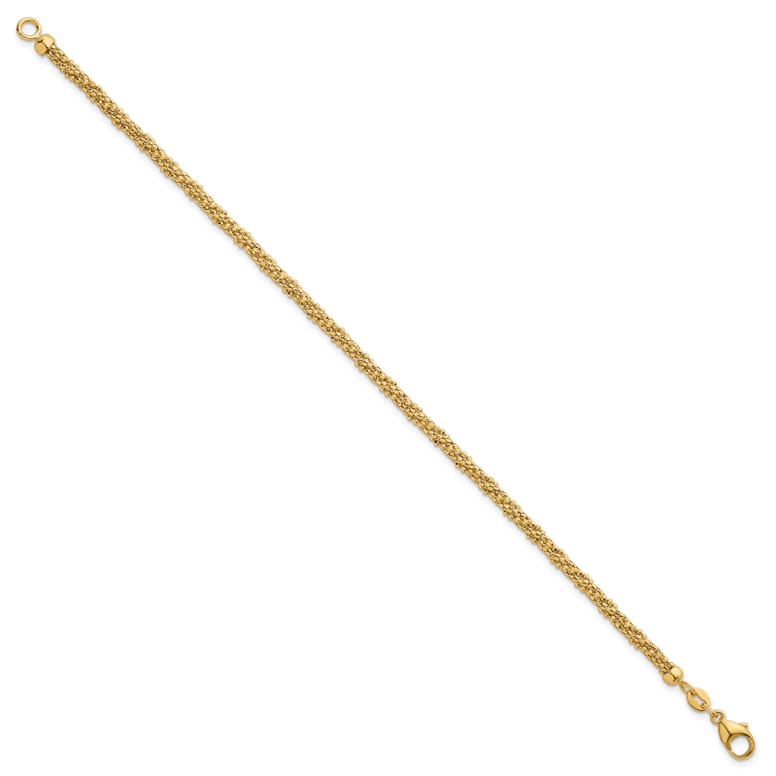 14k Polished and Textured 3mm Twisted Mesh Fancy Beaded 7.75 inch Bracelet