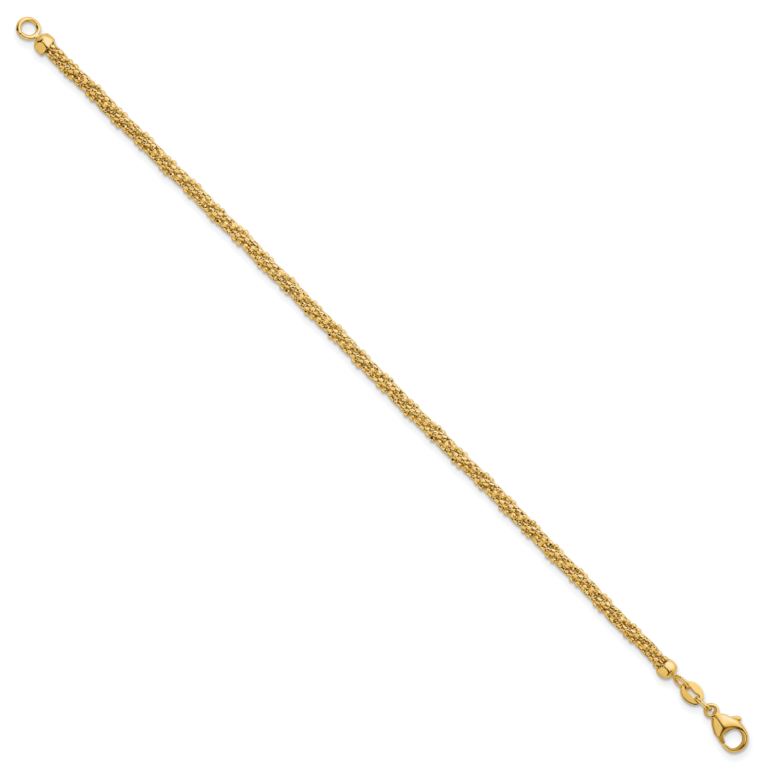 14k Polished and Textured 3mm Twisted Mesh Fancy Beaded 7.75 inch Bracelet