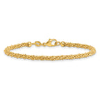 14k Polished and Textured 3mm Twisted Mesh Fancy Beaded 7.75 inch Bracelet