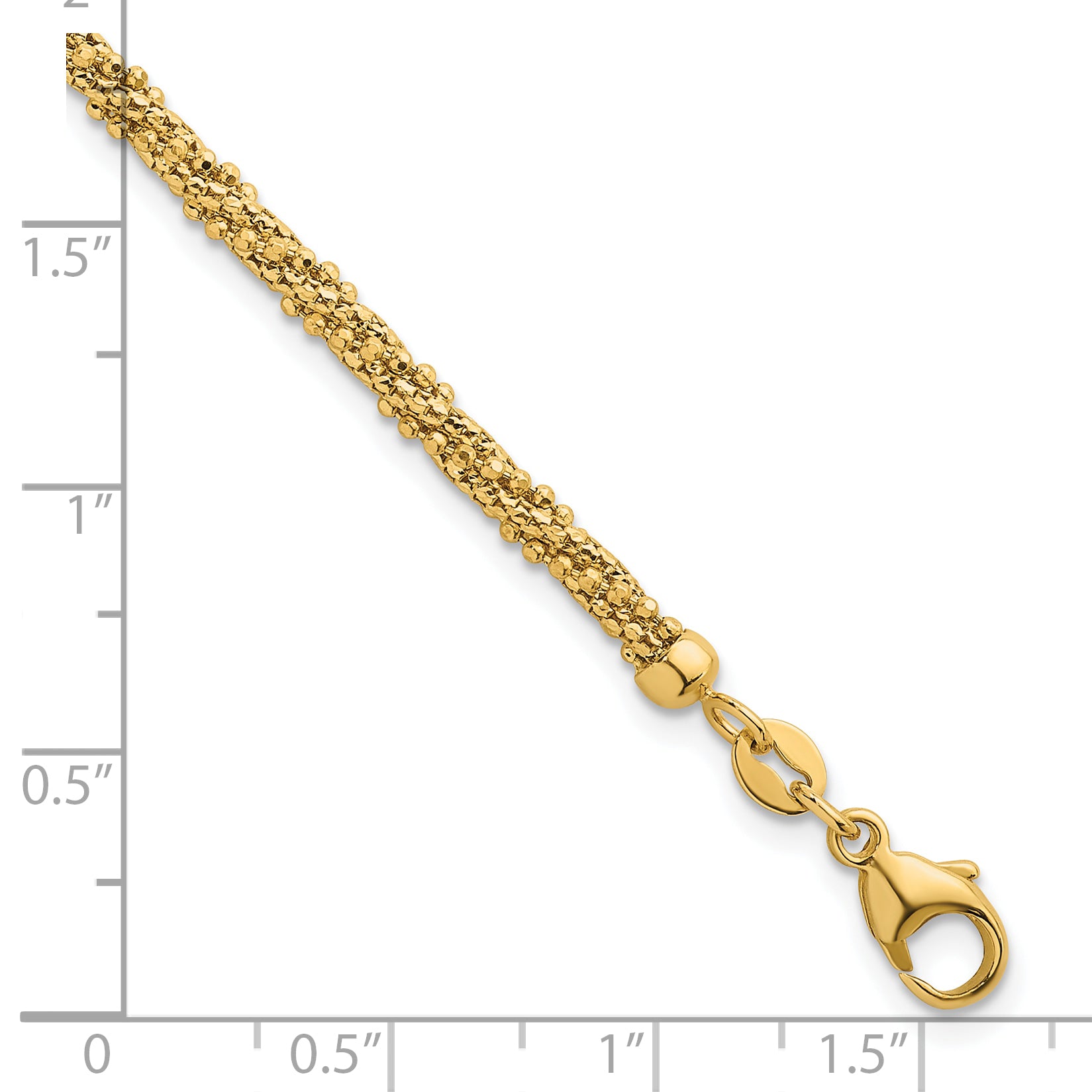 14k Polished and Textured 3mm Twisted Mesh Fancy Beaded 7.75 inch Bracelet