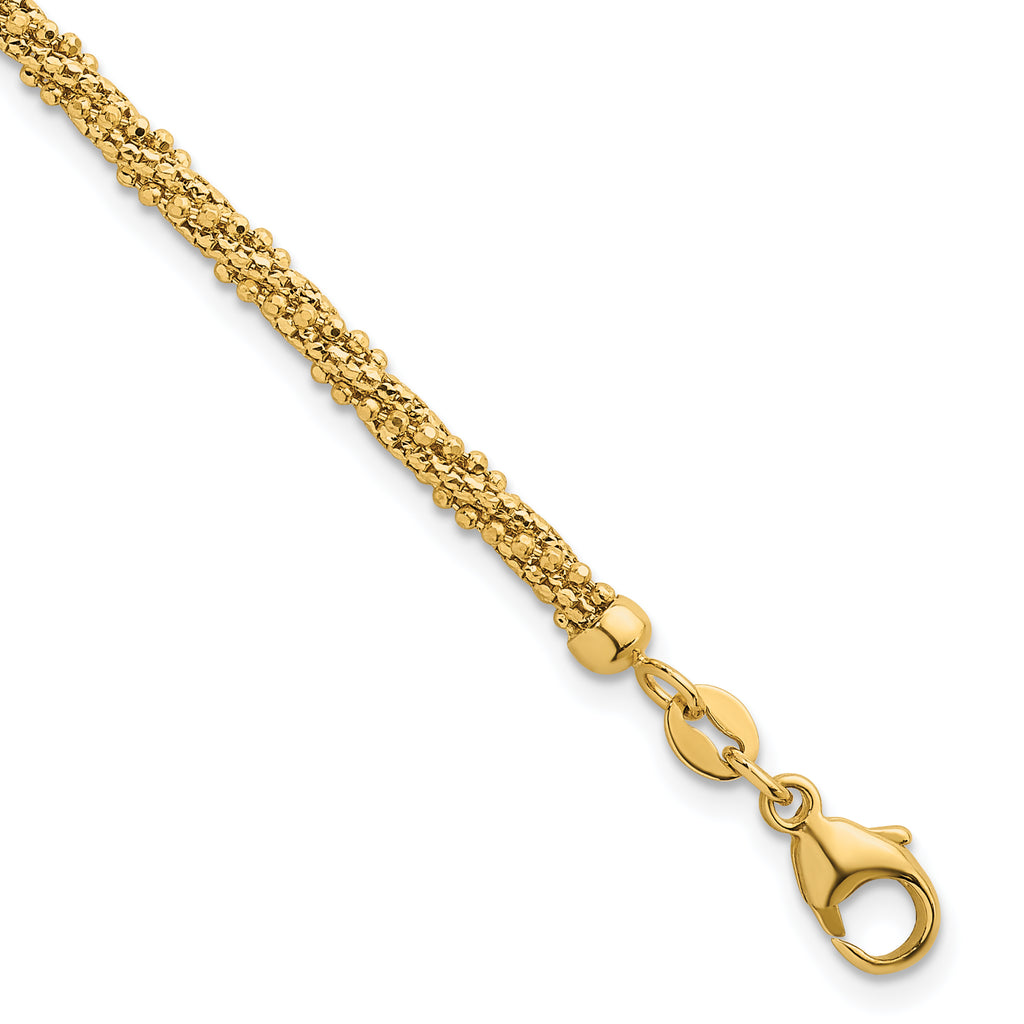 14k Polished and Textured 3mm Twisted Mesh Fancy Beaded 7.75 inch Bracelet