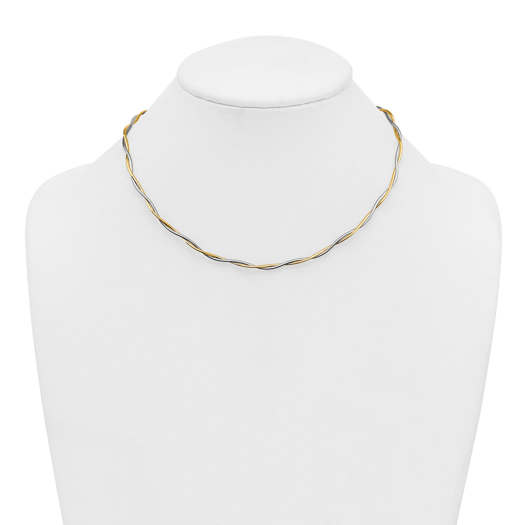 14k Two-tone Polished Twisted Round Omega 17 inch Necklace