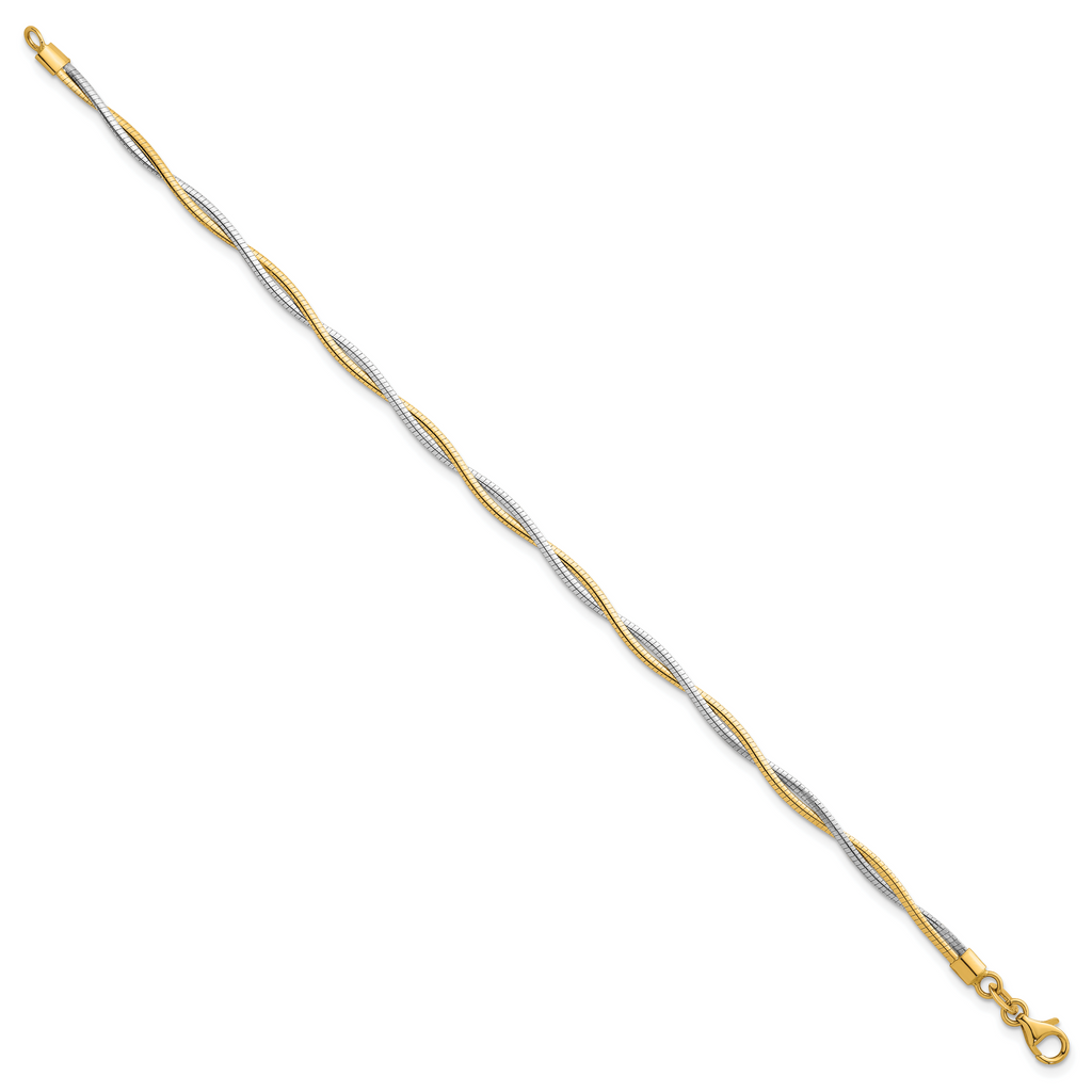 14k Two-tone Polished Twisted Round Omega 7.5 inch Bracelet