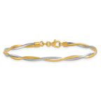 14k Two-tone Polished Twisted Round Omega 7.5 inch Bracelet