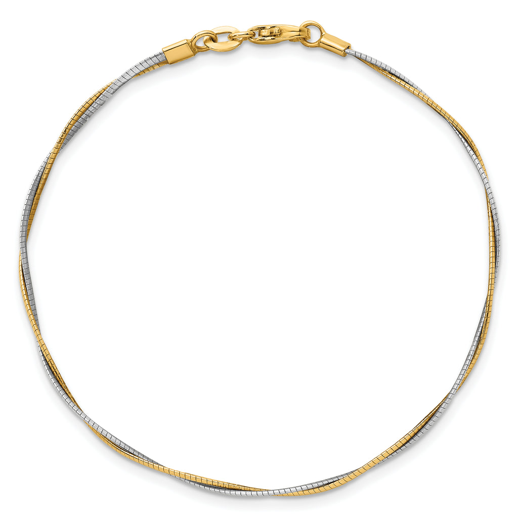 14k Two-tone Polished Twisted Round Omega 7.5 inch Bracelet