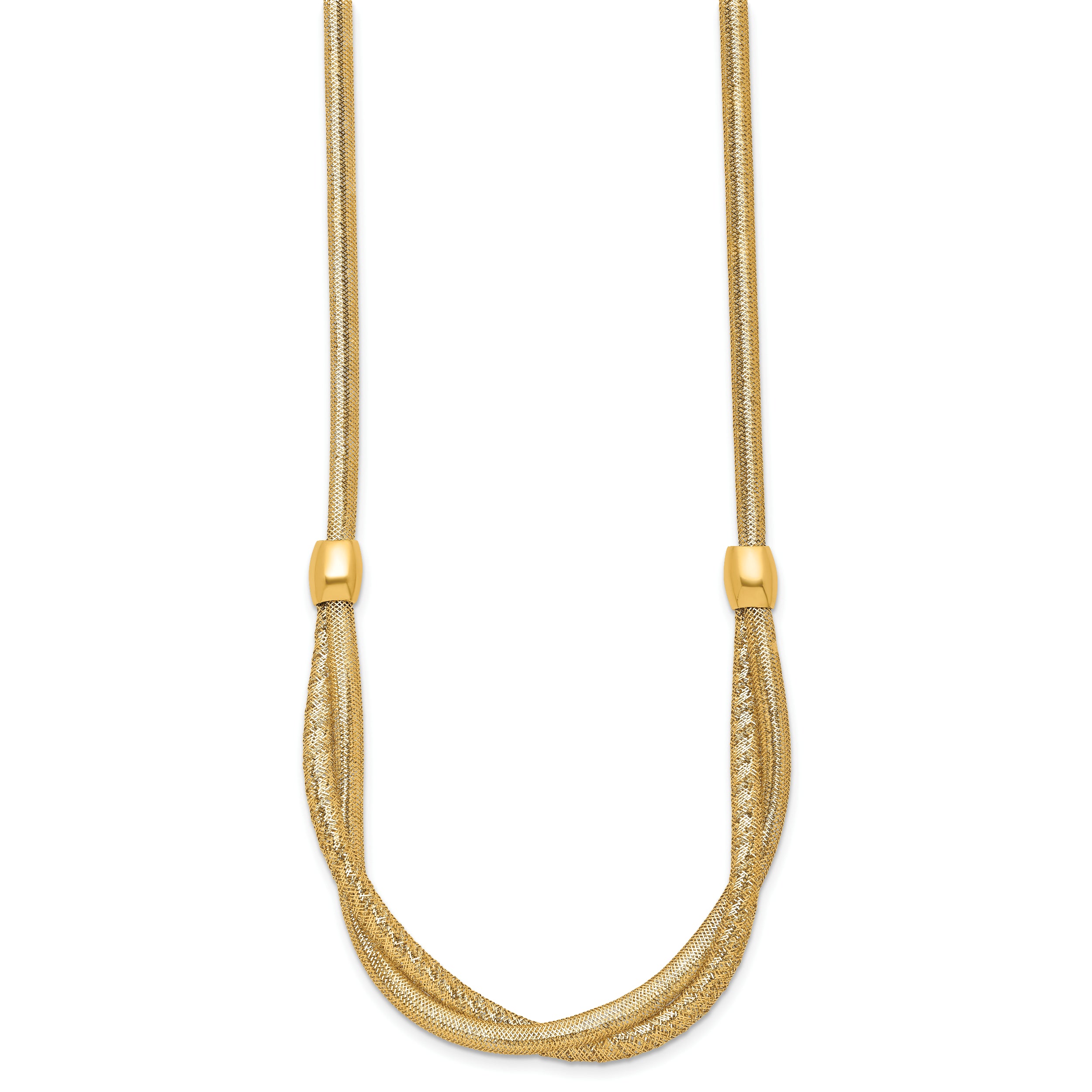 14k Polished Twisted with Beads 7mm Flexible Mesh 18 inch Necklace