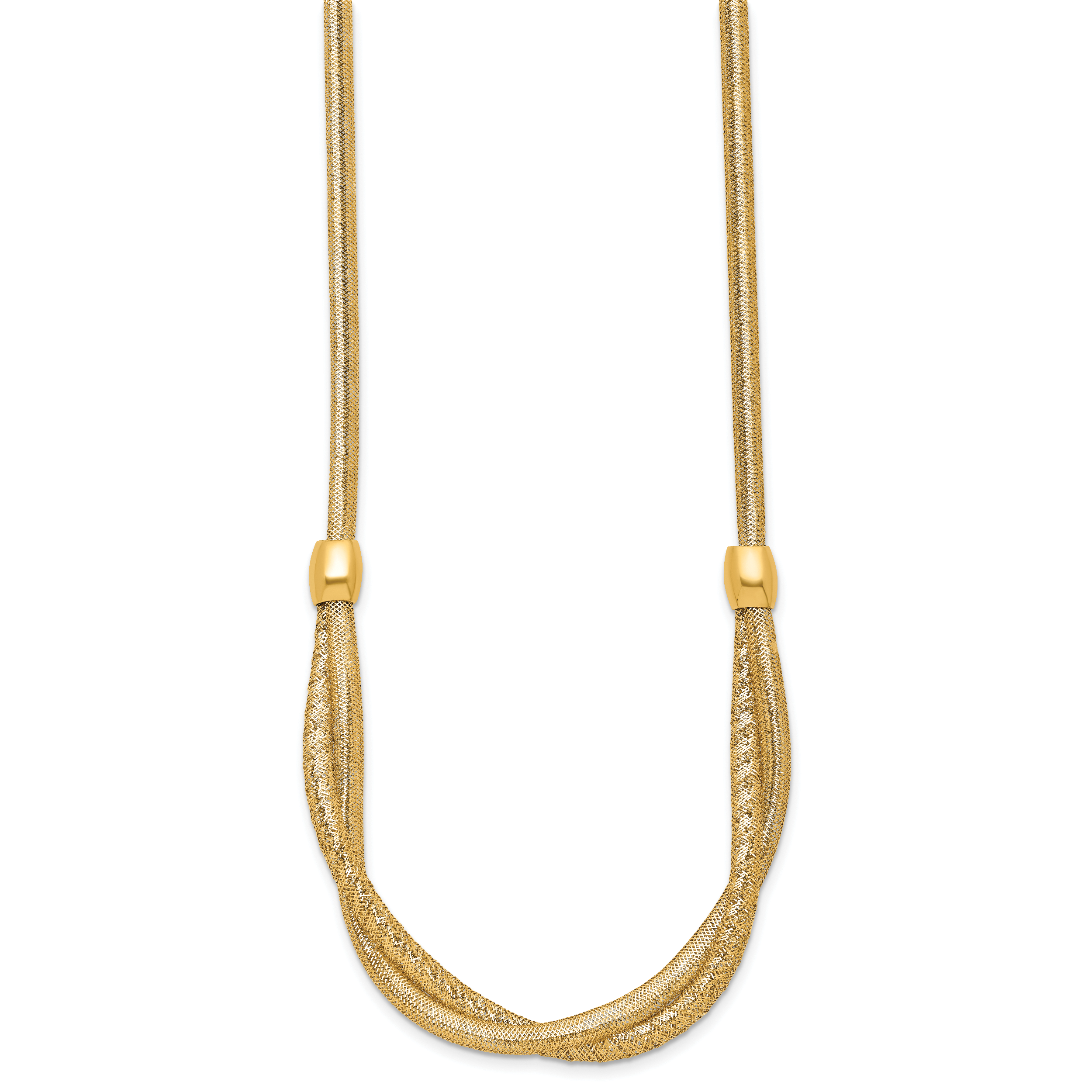 14k Polished Twisted with Beads 7mm Flexible Mesh 18 inch Necklace