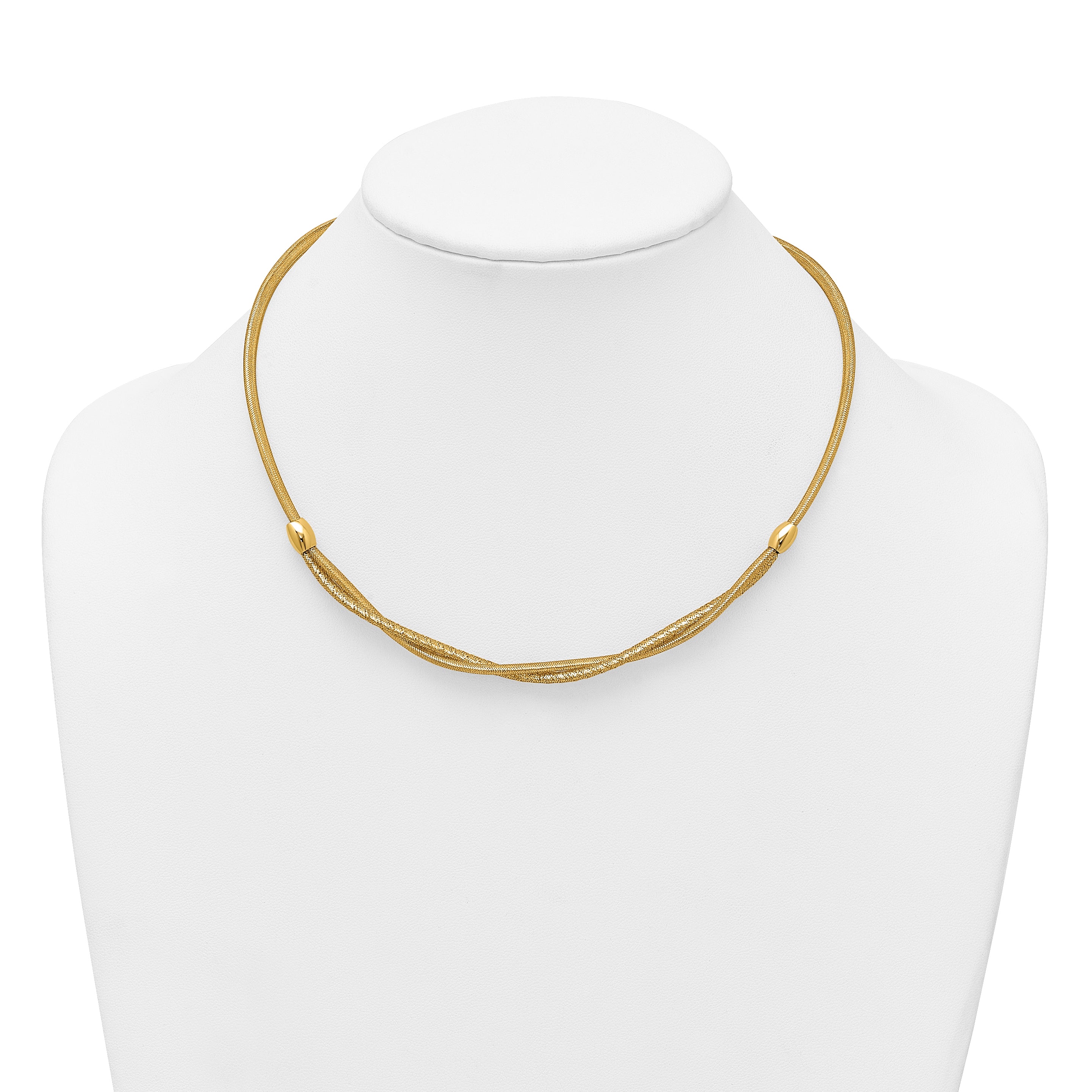 14k Polished Twisted with Beads 7mm Flexible Mesh 18 inch Necklace