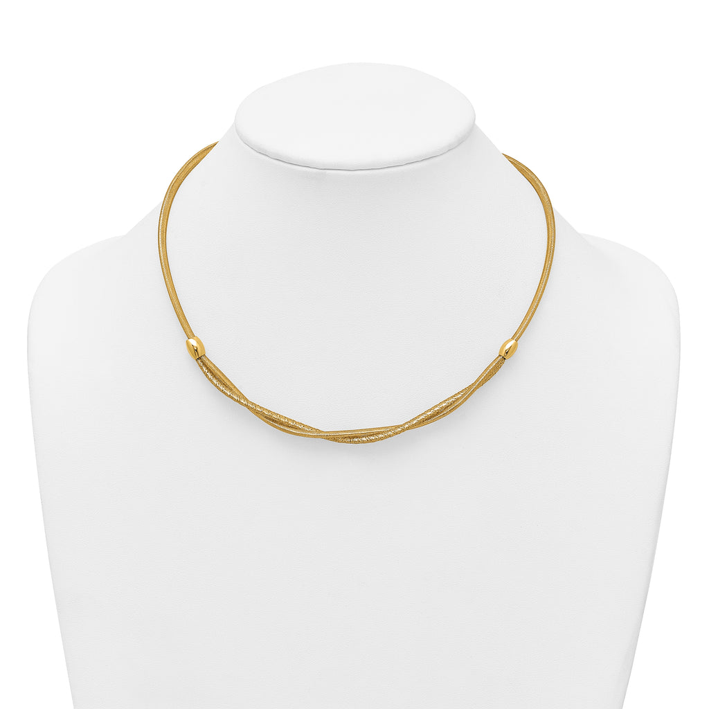 14k Polished Twisted with Beads 7mm Flexible Mesh 18 inch Necklace