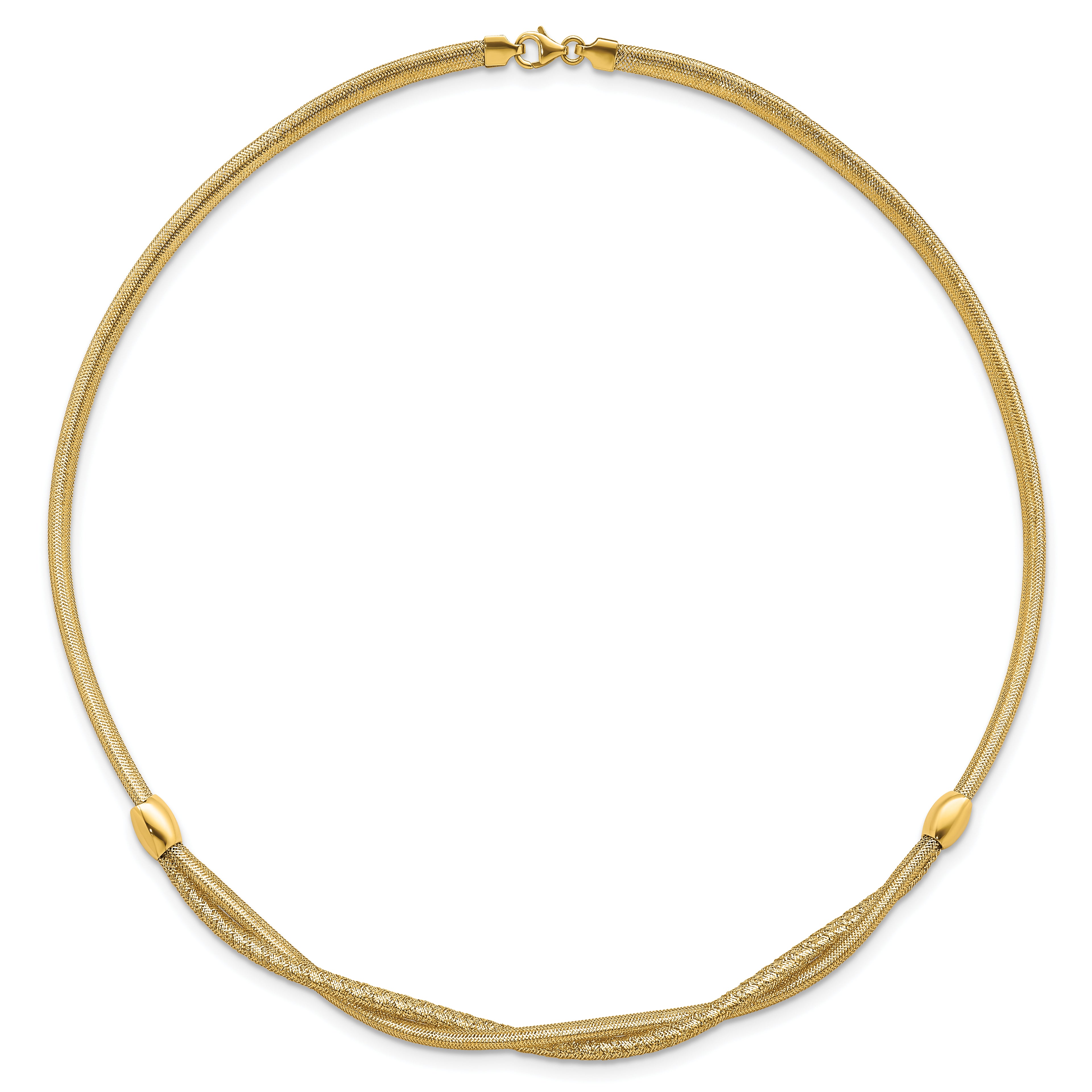 14k Polished Twisted with Beads 7mm Flexible Mesh 18 inch Necklace