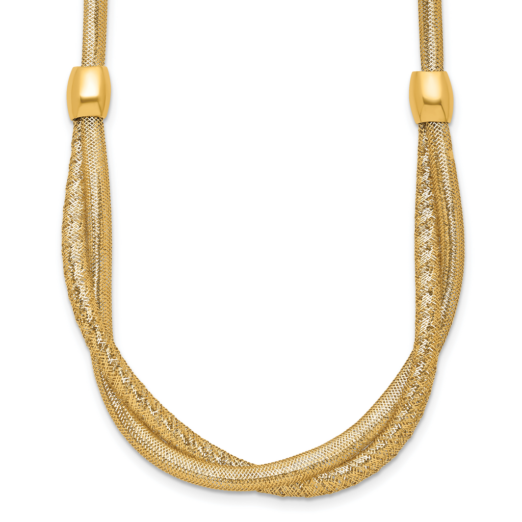 14k Polished Twisted with Beads 7mm Flexible Mesh 18 inch Necklace