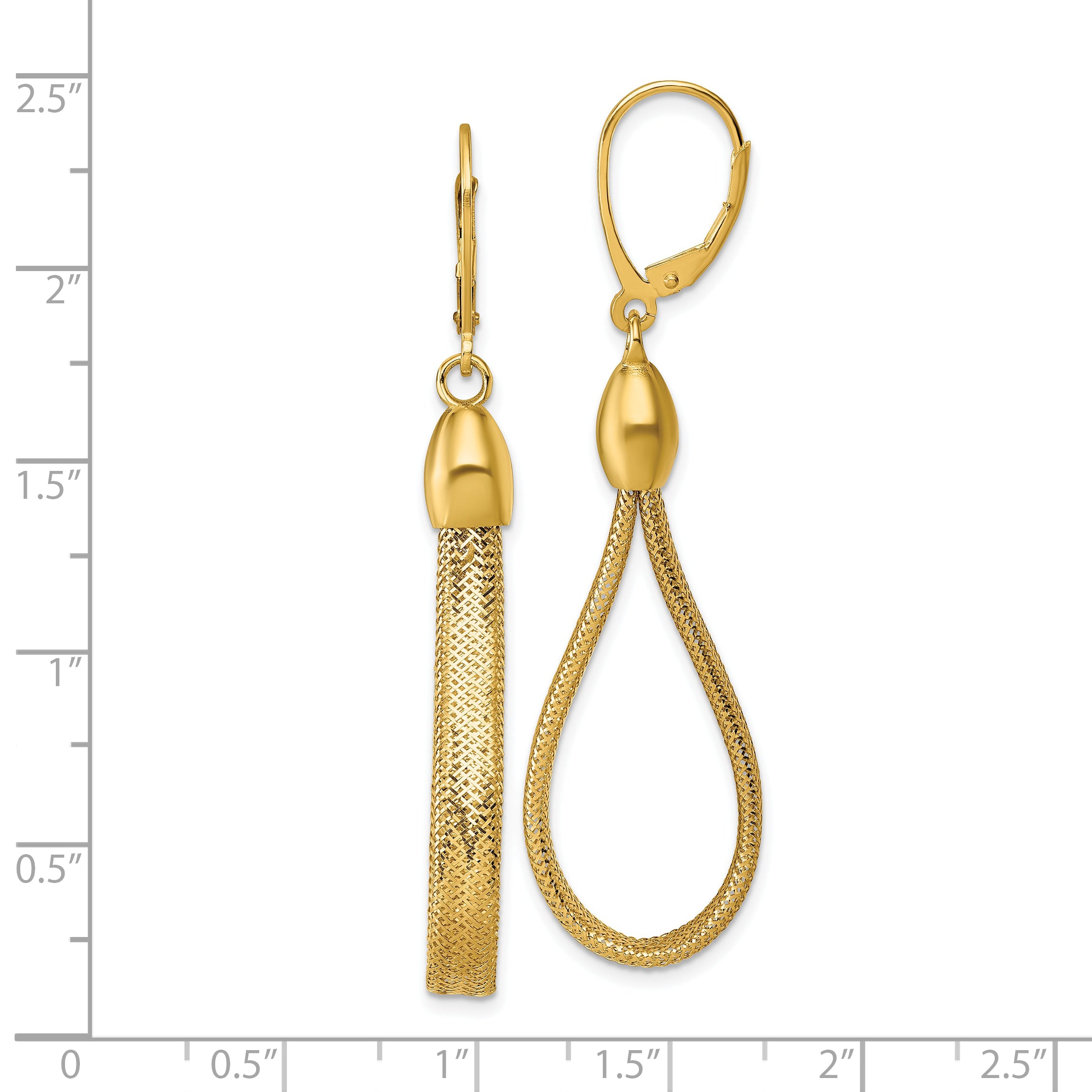 14k Polished Flexible Mesh Teardrop Dangle Leverback Earrings