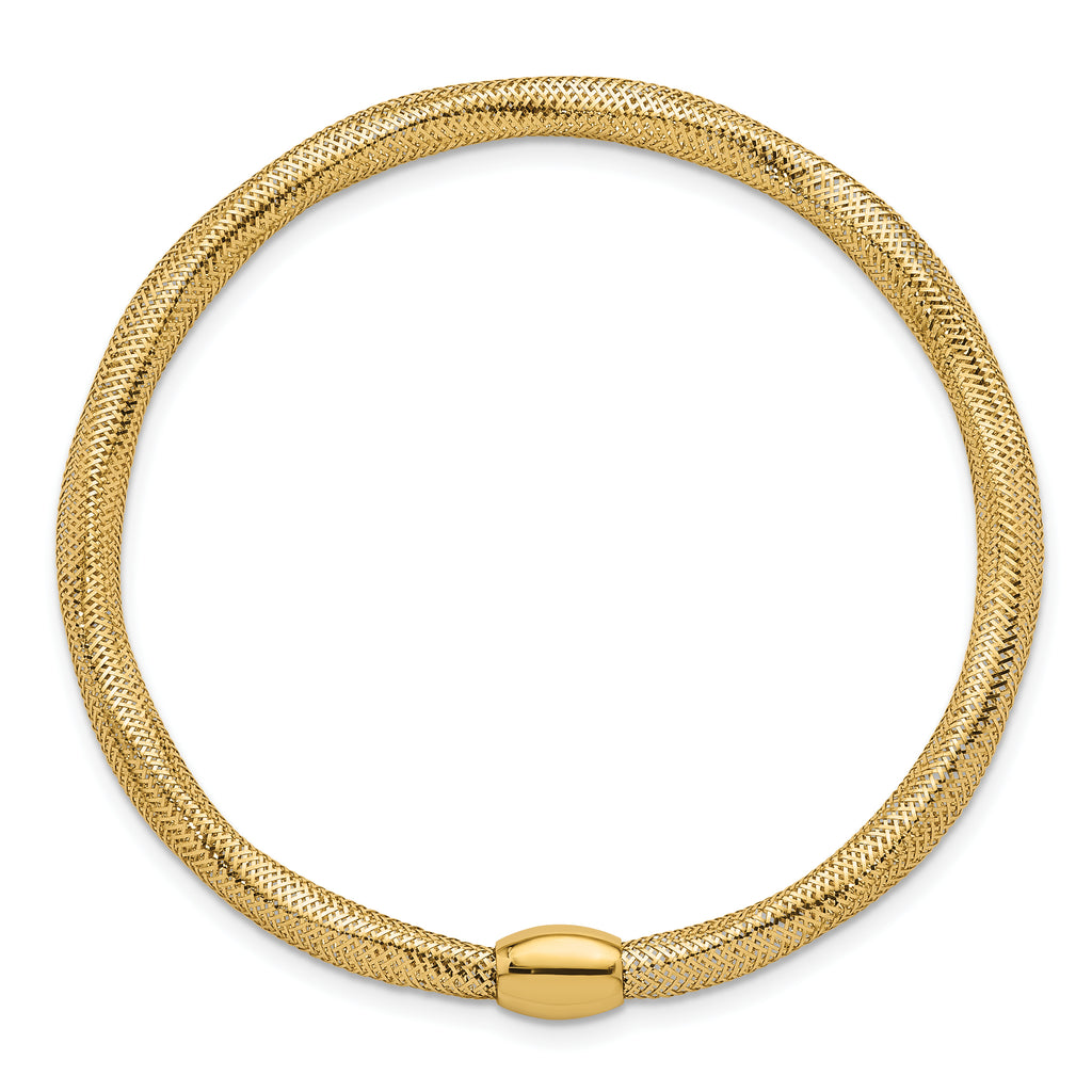 14k Polished 4.25mm Flexible Wavy Mesh with Bead Slip-on Stretch Bracelet
