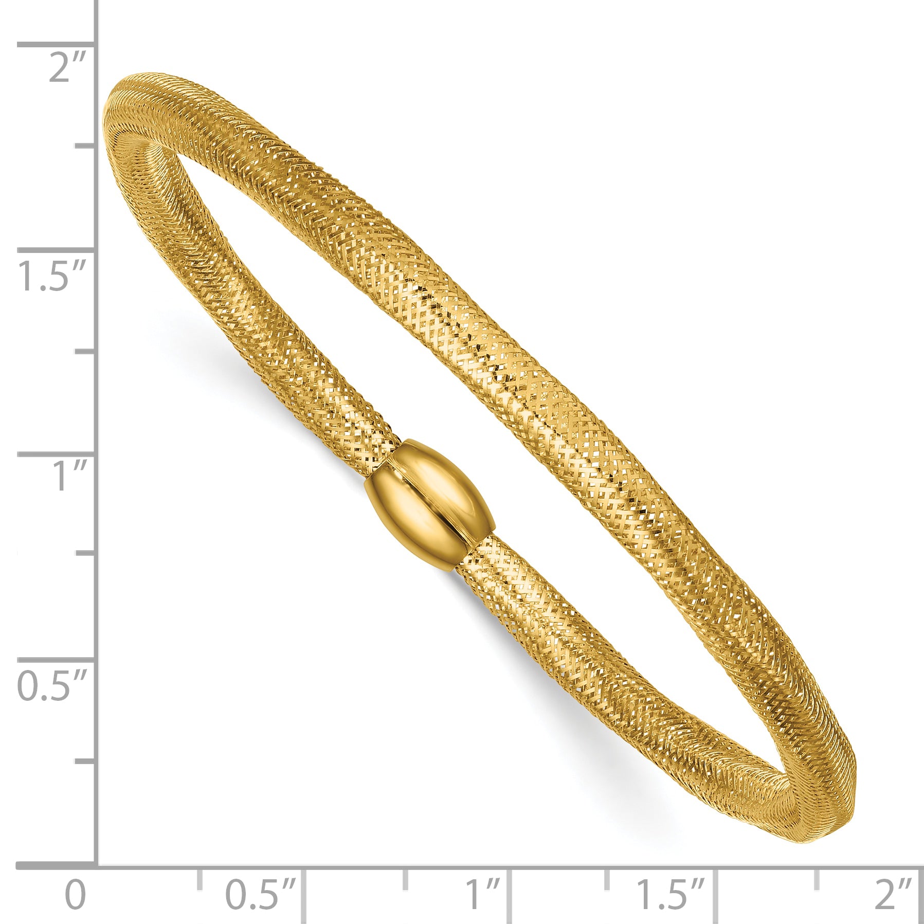 14k Polished 4.25mm Flexible Wavy Mesh with Bead Slip-on Stretch Bracelet