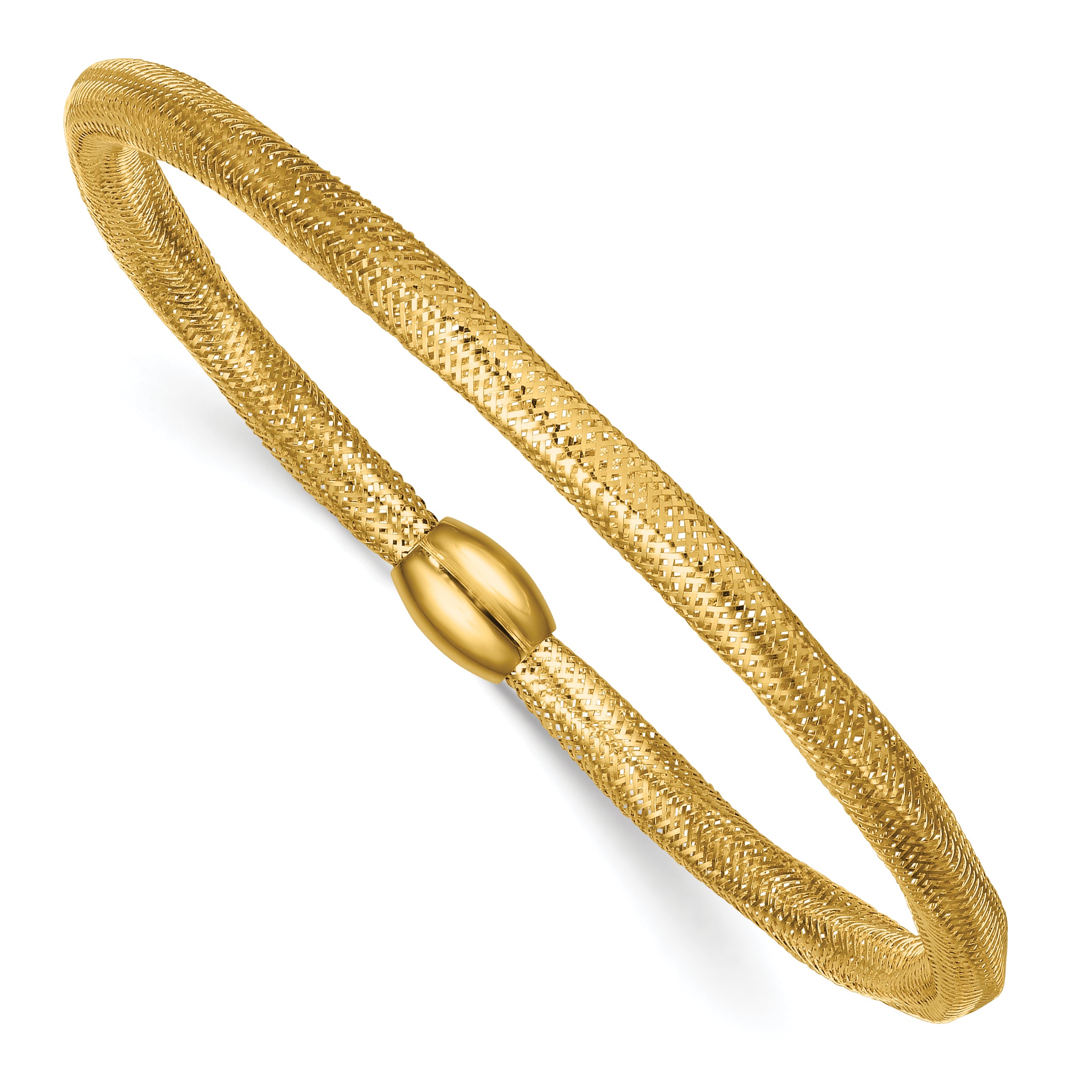 14k Polished 4.25mm Flexible Wavy Mesh with Bead Slip-on Stretch Bracelet