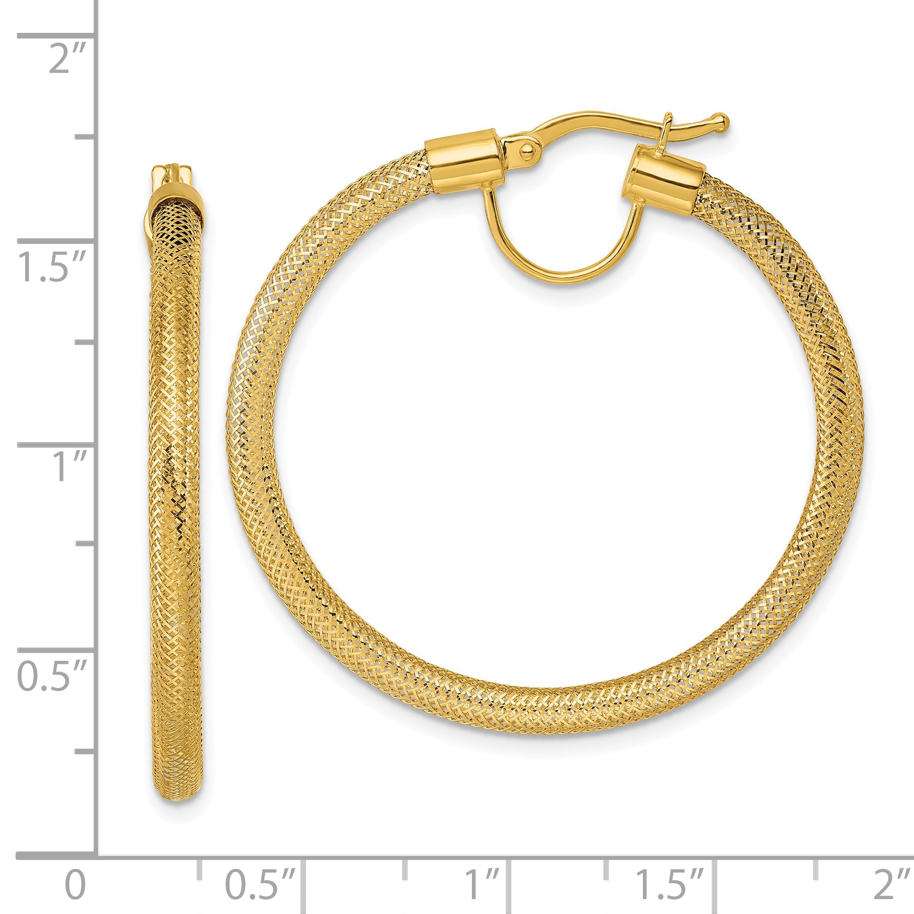 14k Polished 3.3mm x 40mm Flexible Mesh Hoop Earrings