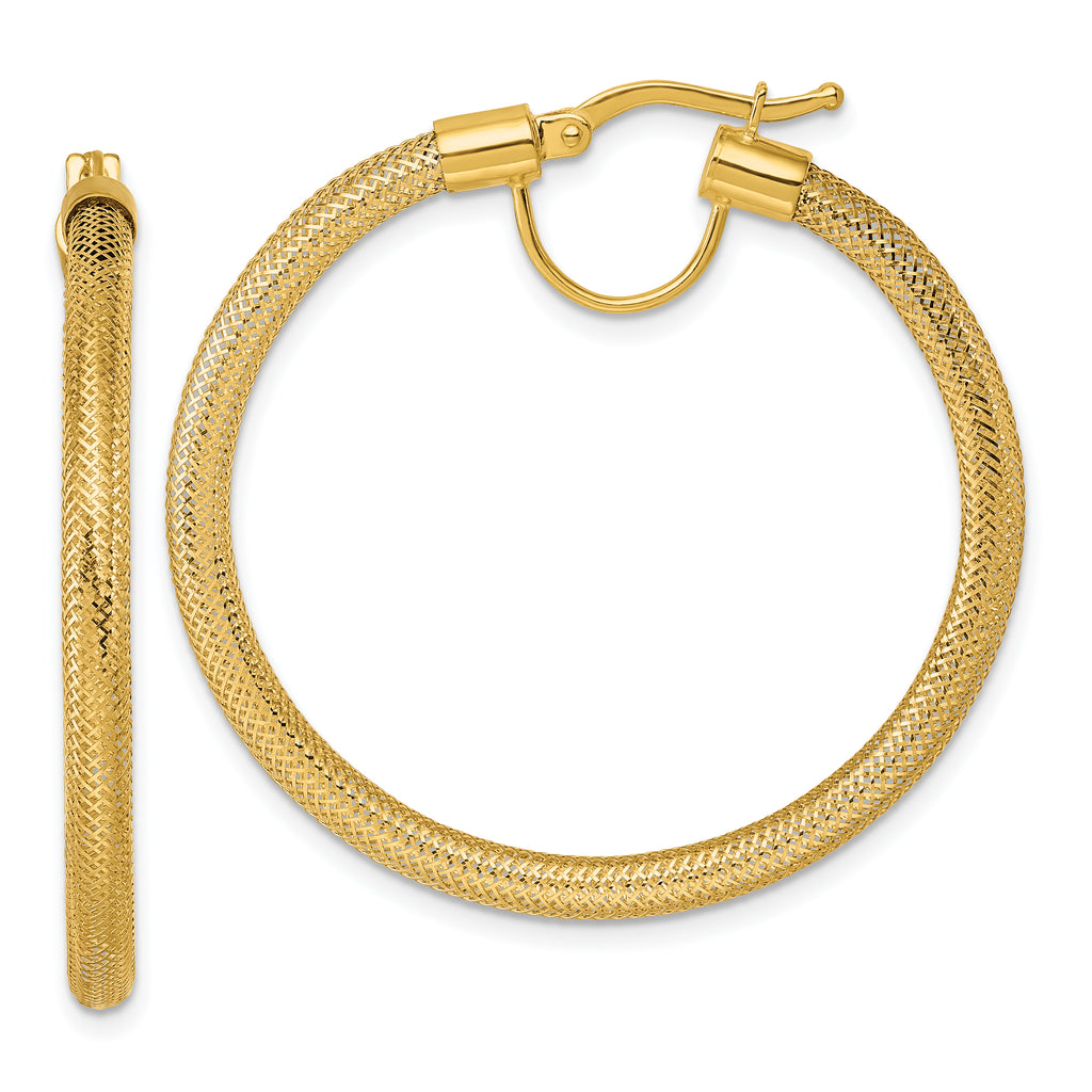 14k Polished 3.3mm x 40mm Flexible Mesh Hoop Earrings