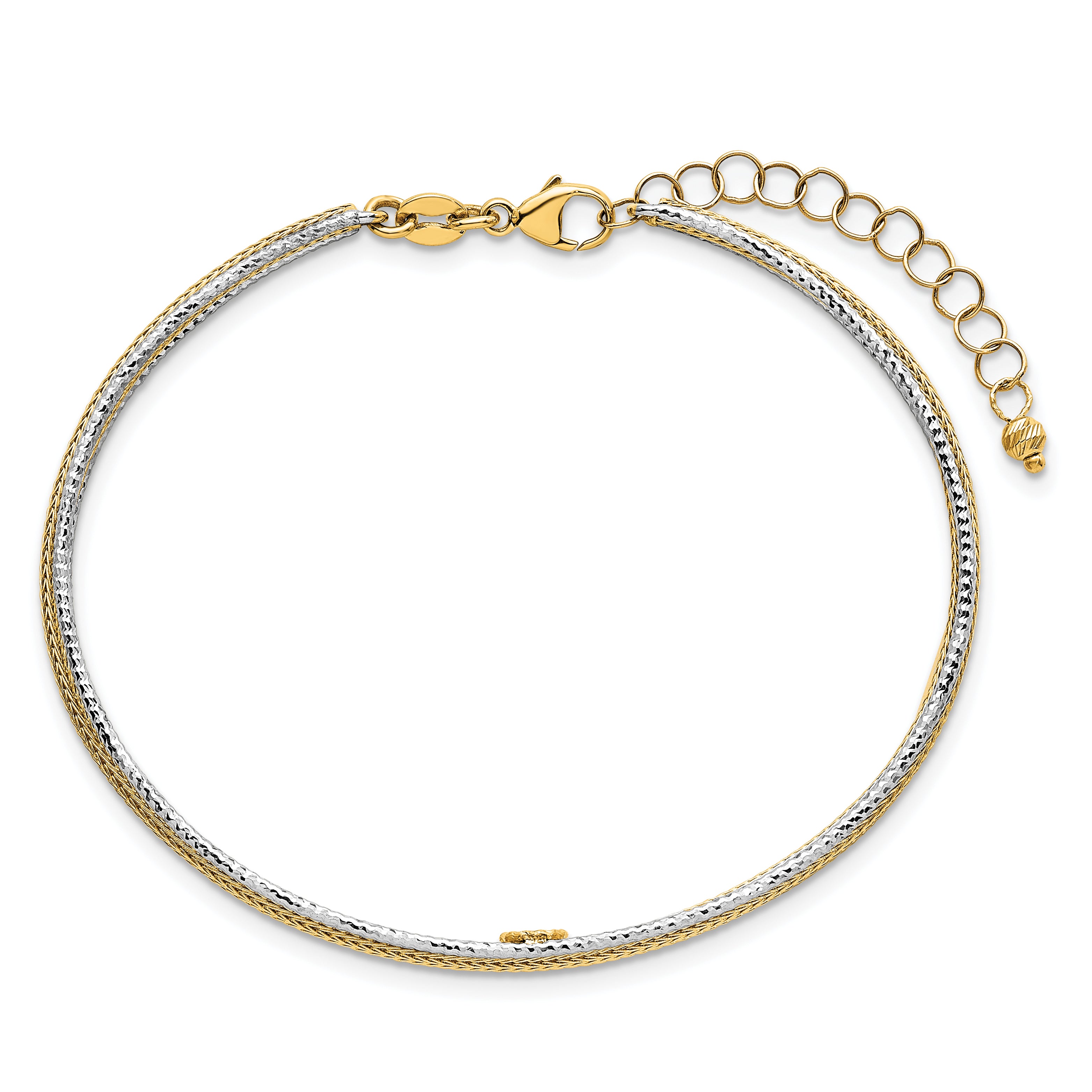14k Two-Tone Textured Woven 5mm Flexible Bangle Bracelet Plus 1.25 inch Extender