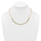 14k Two-Tone Textured Woven Curved Bar with Long Link 17 inch Necklace Plus 2 inch Extender