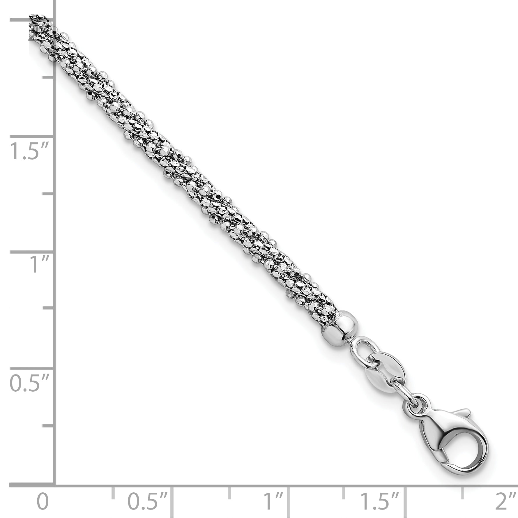 14k White Gold Polished and Textured 3mm Twisted Mesh Fancy Beaded 7.75 inch Bracelet