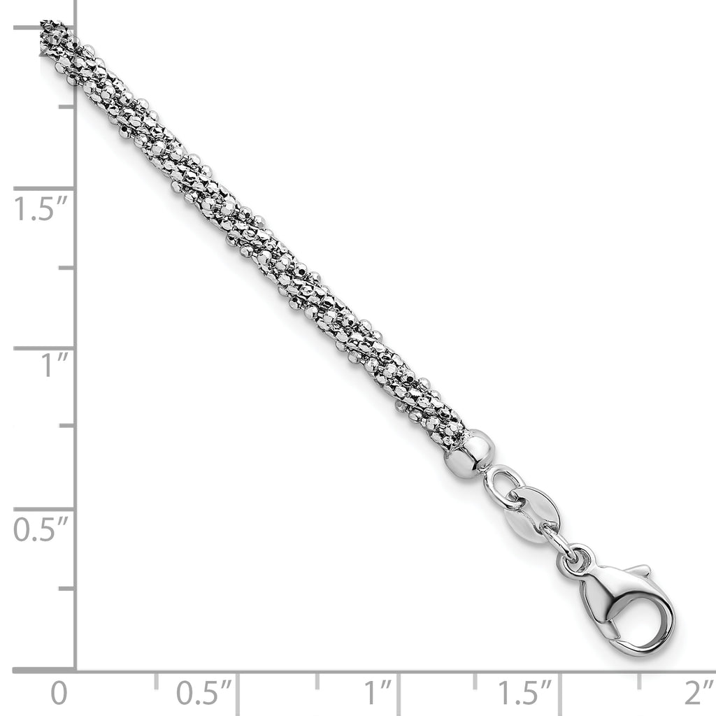 14k White Gold Polished and Textured 3mm Twisted Mesh Fancy Beaded 7.75 inch Bracelet