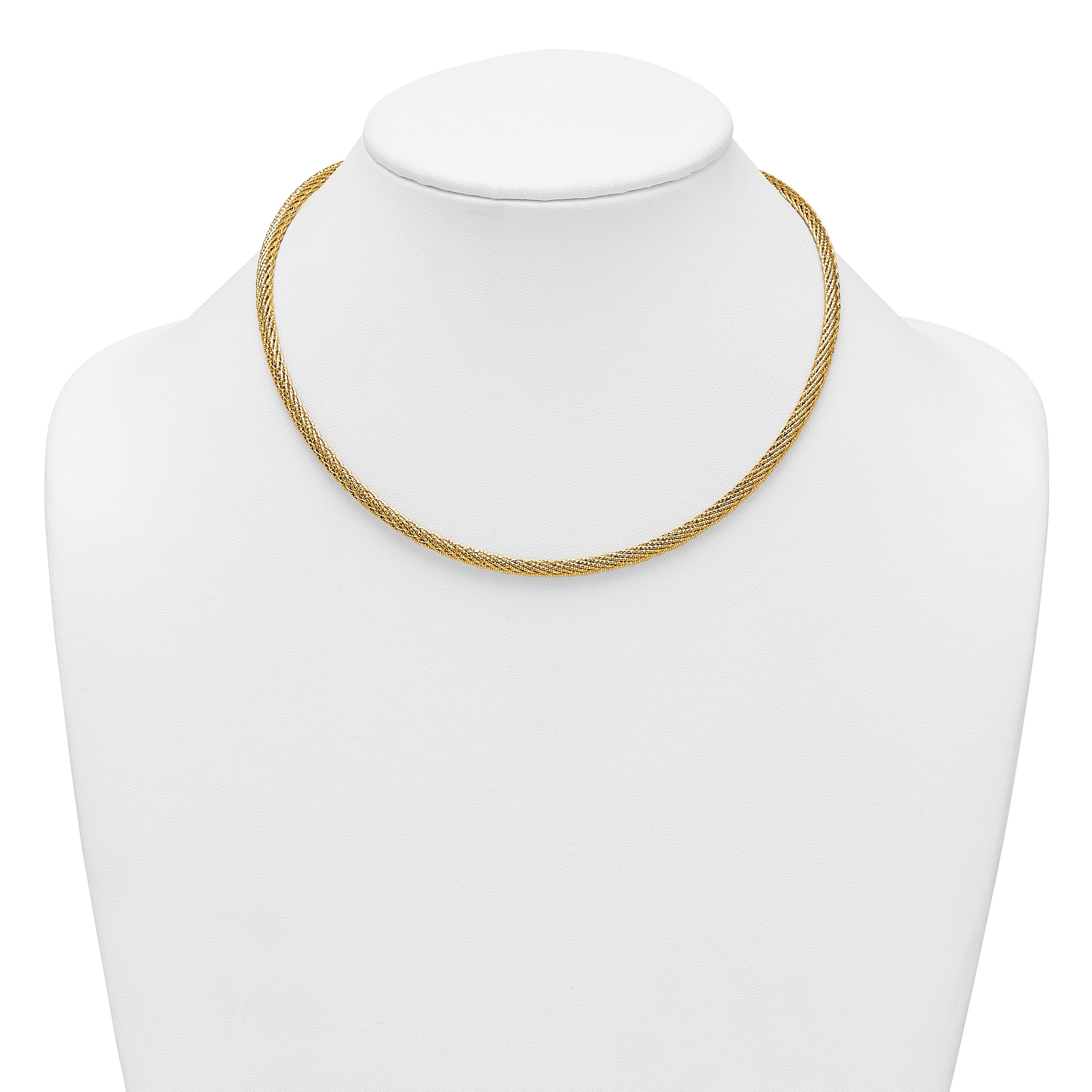 14k Polished and Diamond-cut Round Woven Wire 17 inch Necklace