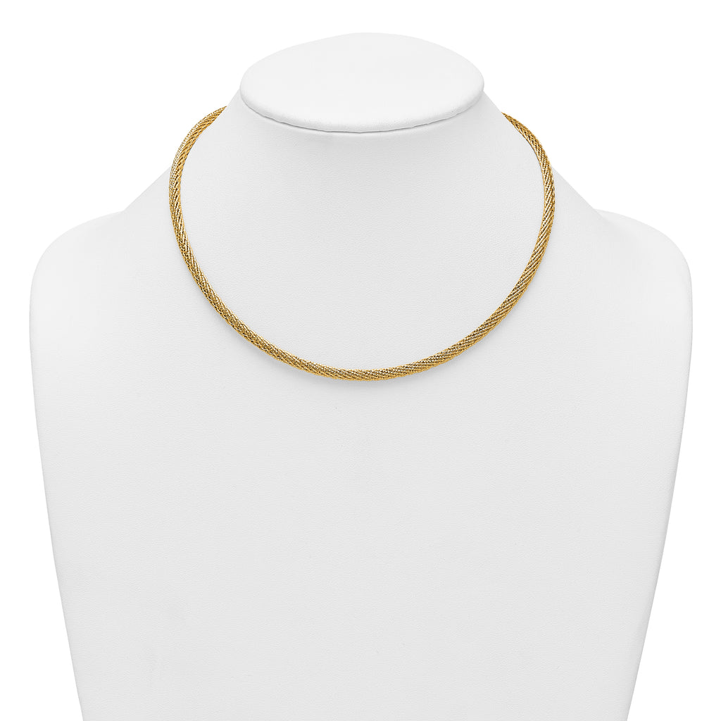 14k Polished and Diamond-cut Round Woven Wire 17 inch Necklace