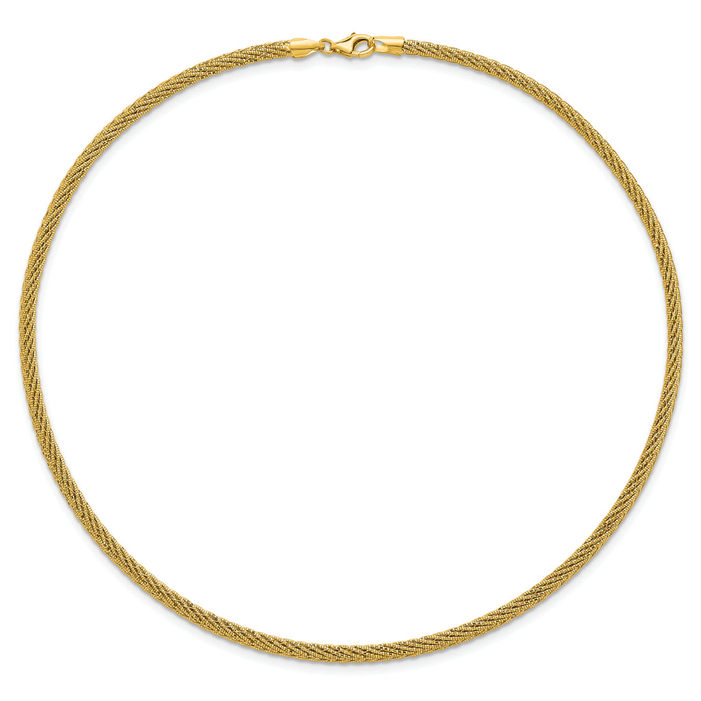 14k Polished and Diamond-cut Round Woven Wire 17 inch Necklace