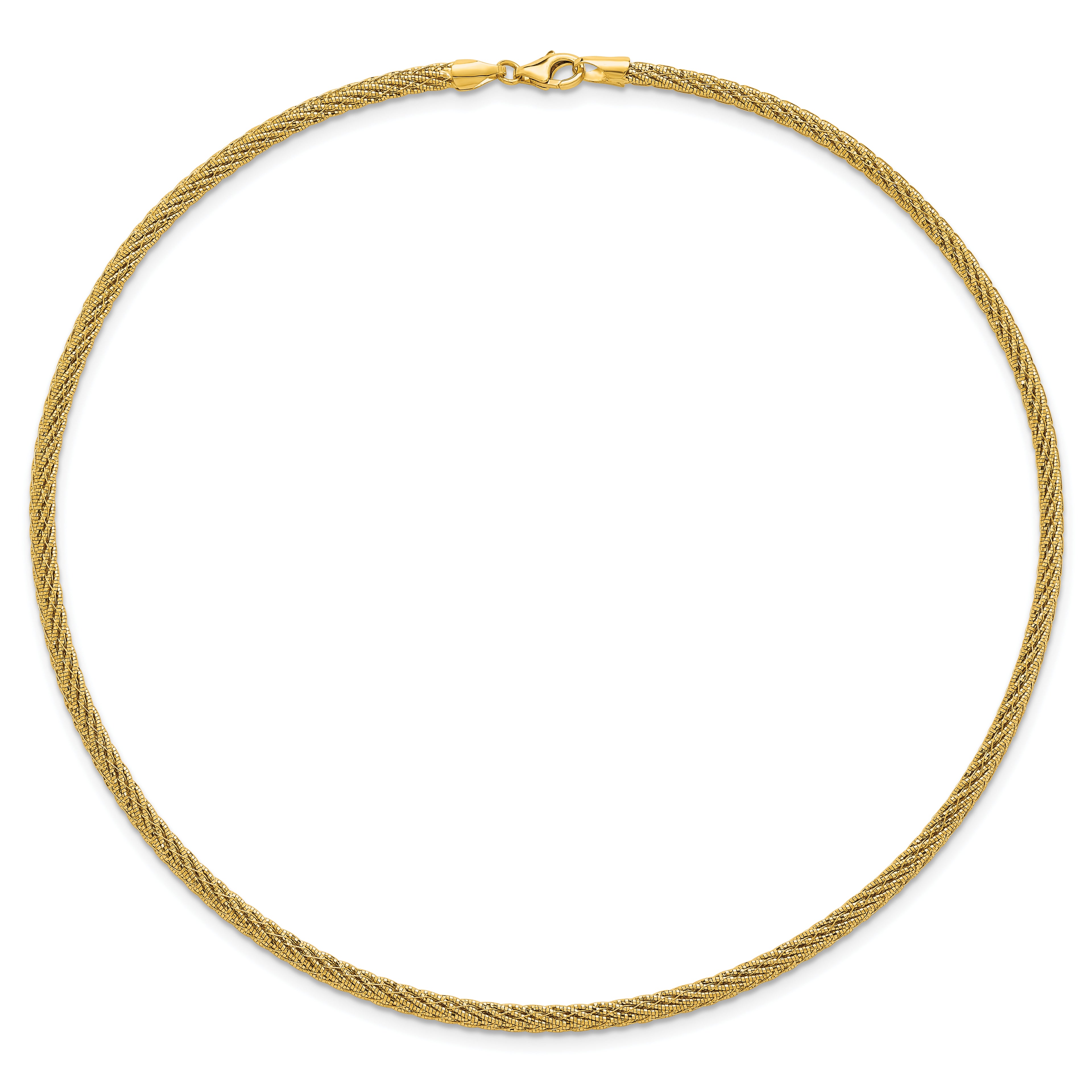 14k Polished and Diamond-cut Round Woven Wire 17 inch Necklace