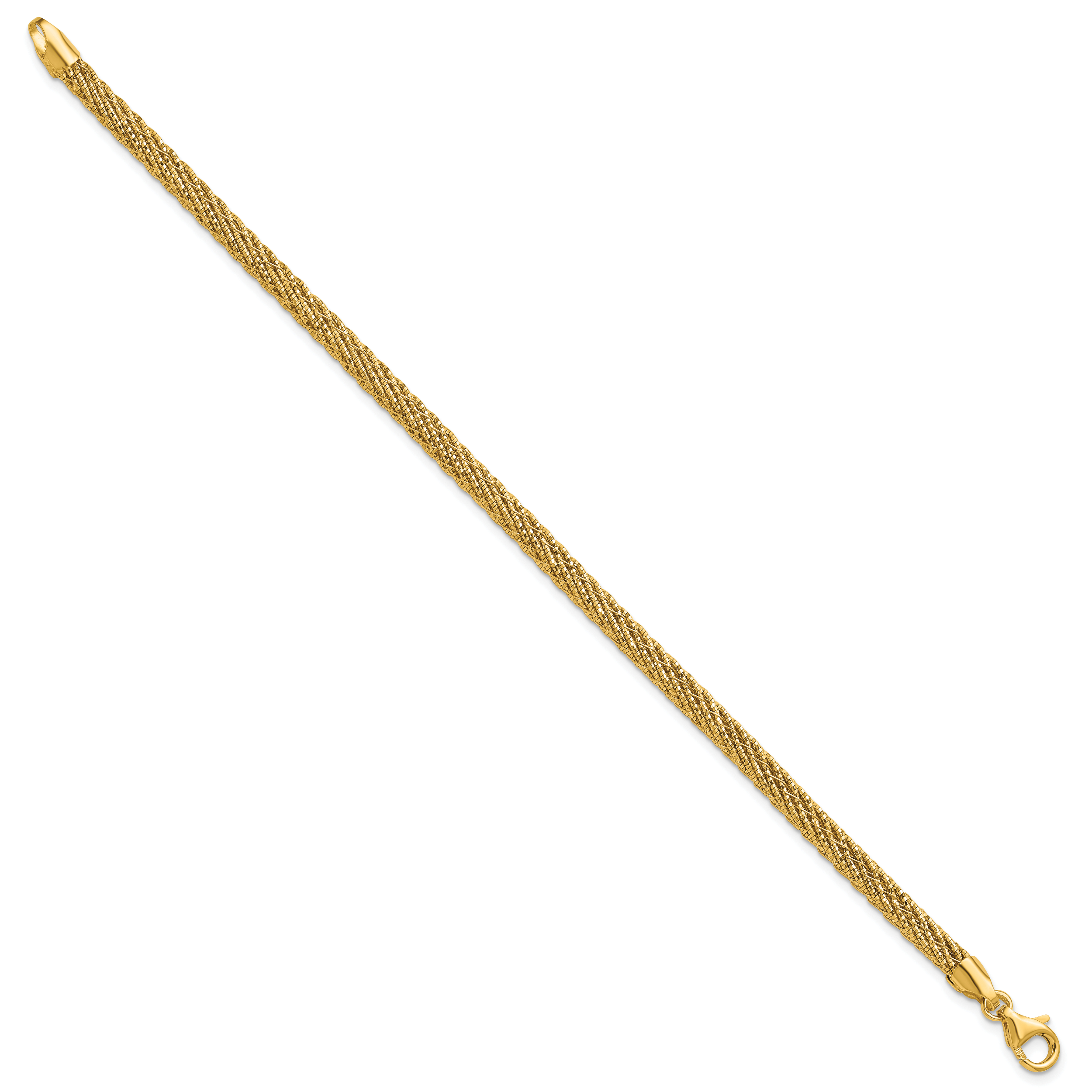 14k Polished and Diamond-cut Round Woven Wire 7.5 inch Bracelet