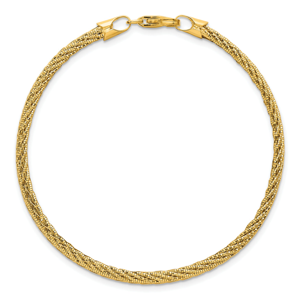 14k Polished and Diamond-cut Round Woven Wire 7.5 inch Bracelet