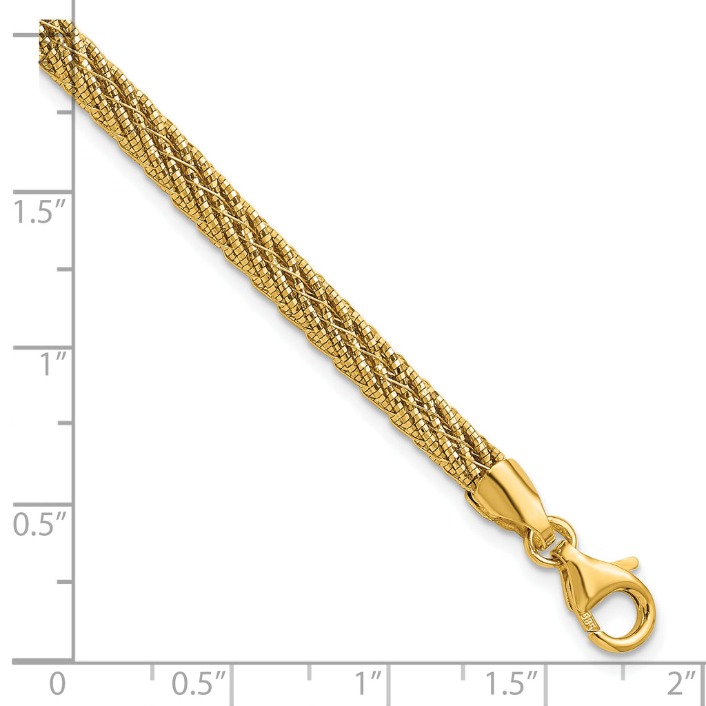 14k Polished and Diamond-cut Round Woven Wire 7.5 inch Bracelet