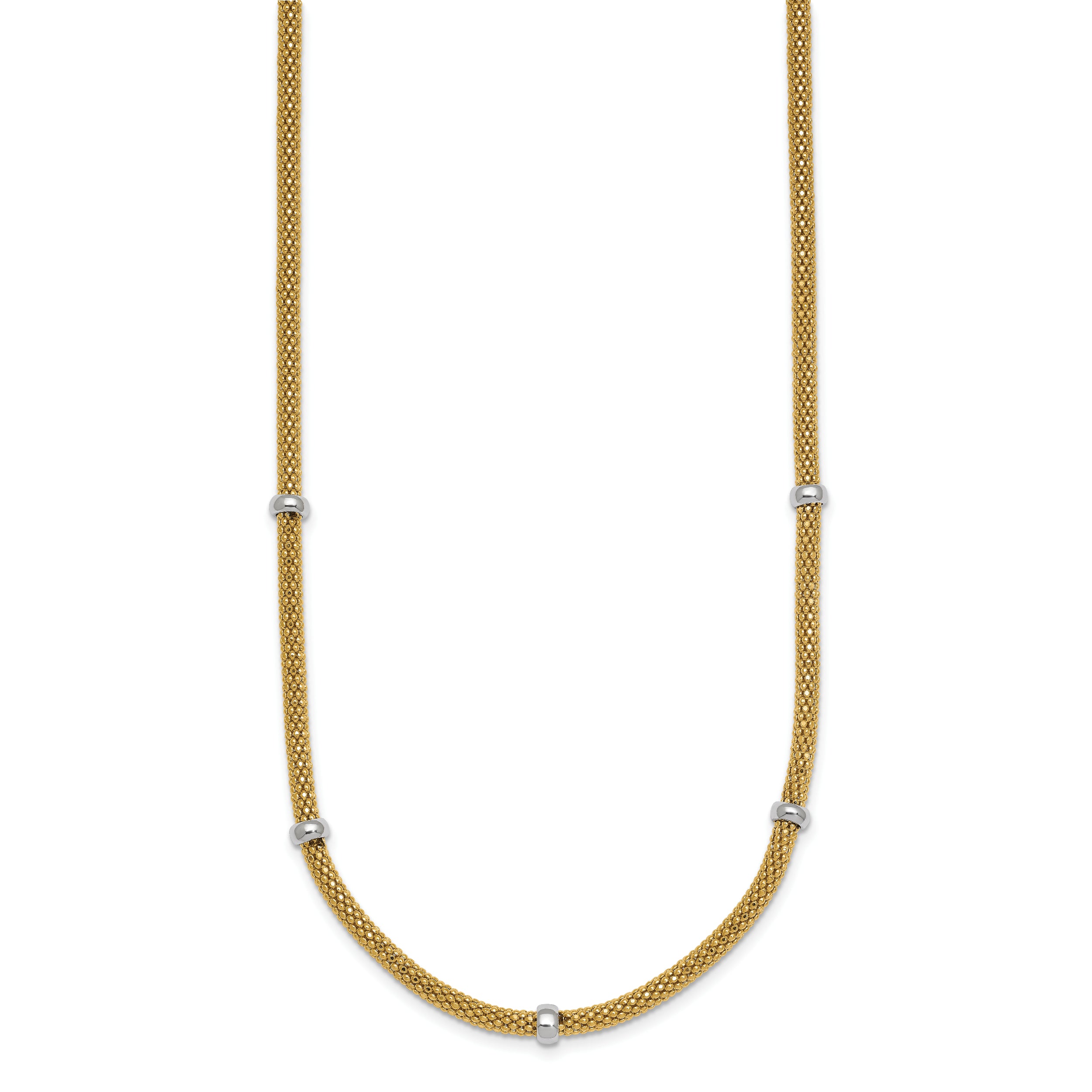 14k Two-tone Polished 7.5mm Fancy Mesh With Bead 18 inch Necklace